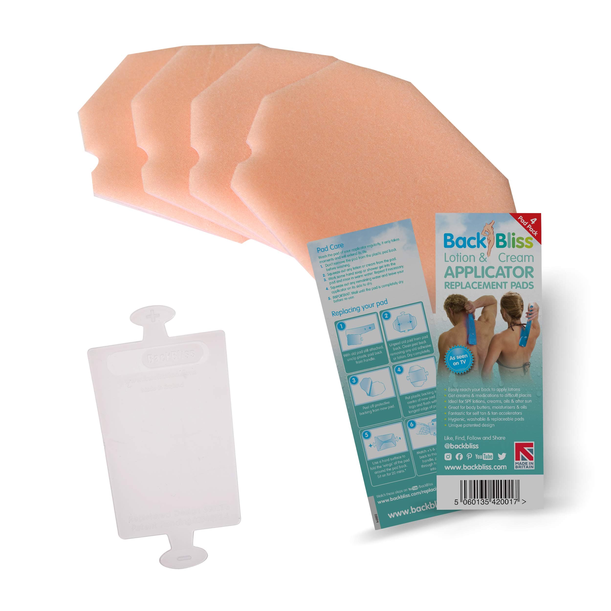 Replacement Refill Pads 4x for Back Lotion Cream Applicator Easy Reach Self Tan - Pack of 4