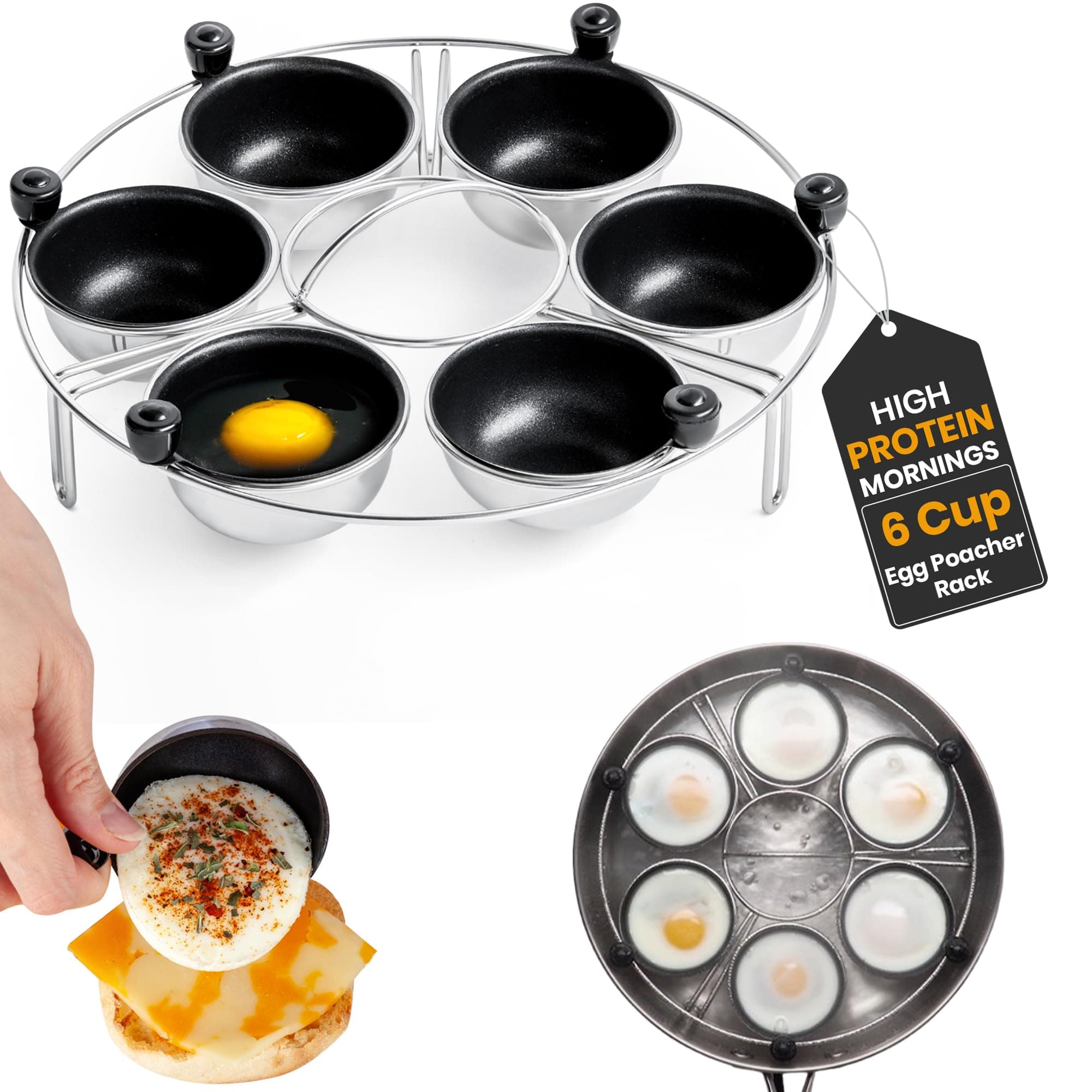 Eggssentials, 6 Egg Poacher insert Stainless Steel Rack