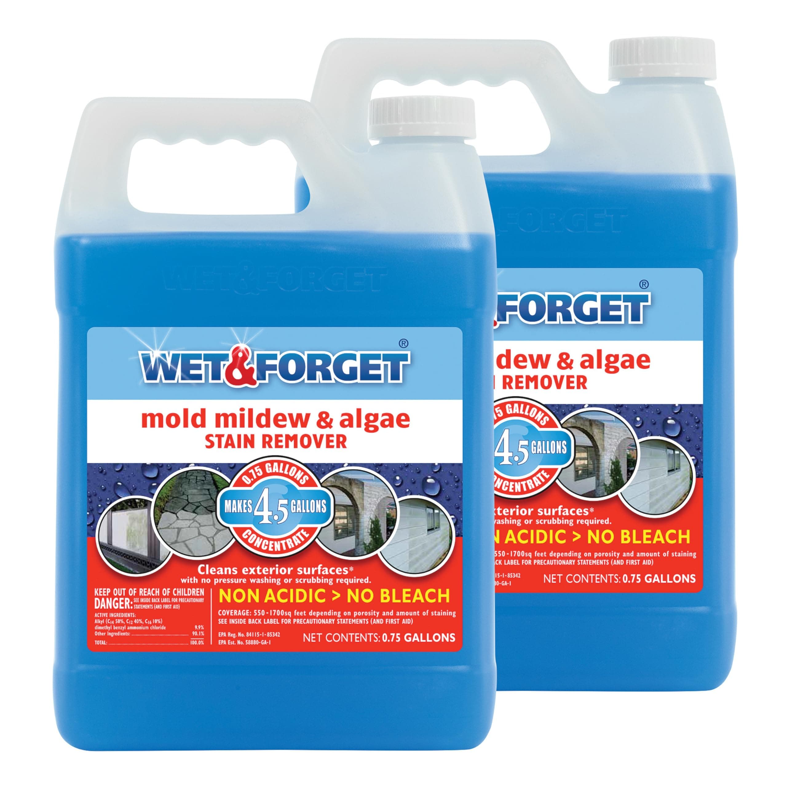 Wet & Forget Outdoor Moss Mold Mildew & Algae Stain Remover 2x .75 Gallon