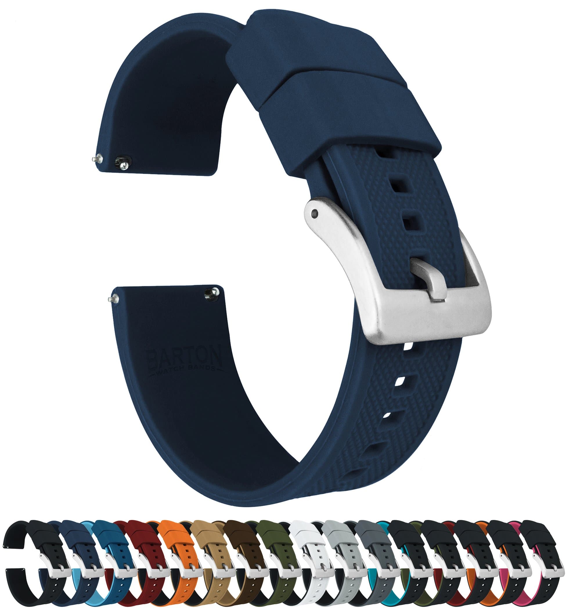 BARTON Elite Silicone Watch Bands - Quick Release - Choose Strap Color & Buckle Color (Stainless Steel, Black PVD or Gunmetal Grey) - 18mm, 20mm, 22mm & 24mm Watch Straps