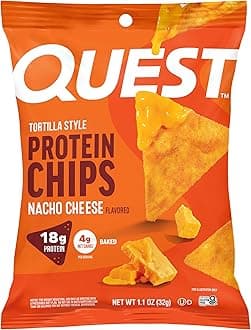 Quest Nutrition Nacho Cheese Tortilla Style Protein Chips, 18g Protein, 4g Net Carb, Low Carb, Gluten Free, 1.1 oz (Pack of 12)