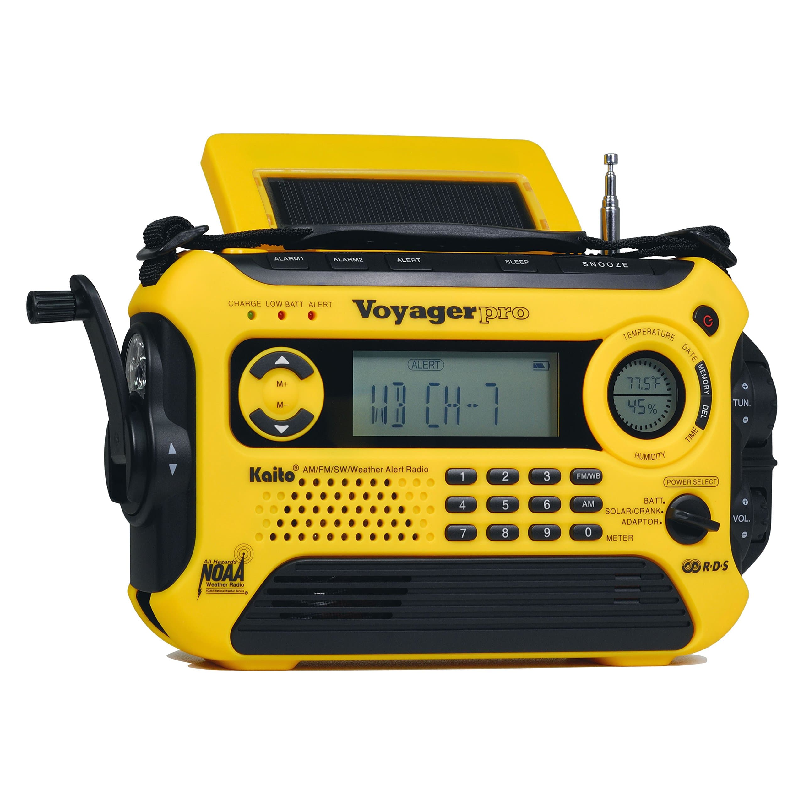 Voyager Pro KA600 Digital Solar Dynamo Crank Wind Up AM/FM/LW/SW & NOAA Weather Emergency Radio with Alert, RDS & Smart Phone Charger, Yellow