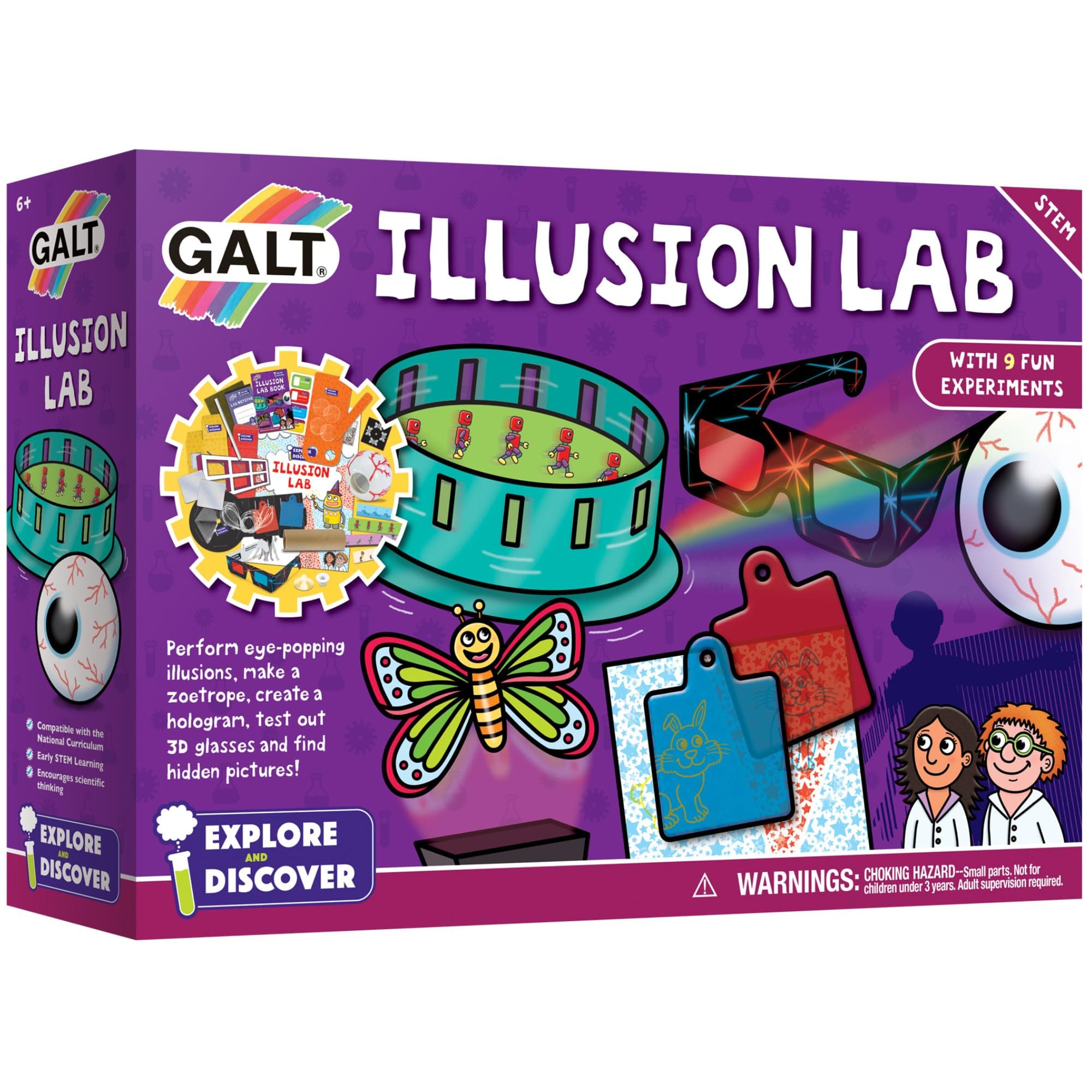 Galt Illusion Lab - Explore & Discover Childrens Science Kit, 9 Fun Science Experiments for Kids, Eye Popping Illusions - STEM Toys, National Curriculum Compatible - Gifts for Boys & Girls Ages 6 Plus