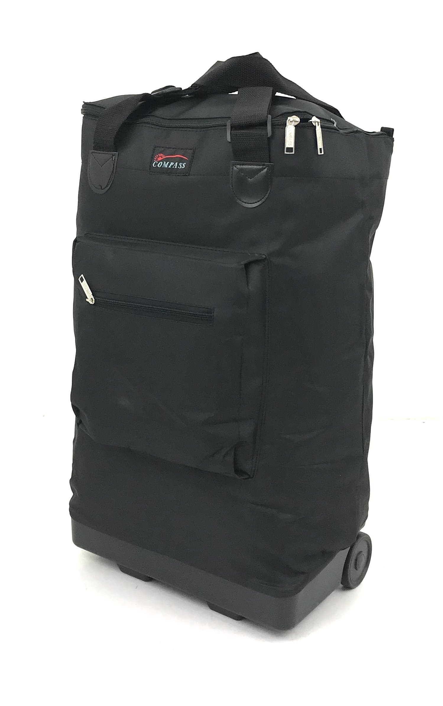 Cabin Lightweight Folding Collapsible 2 Wheel Bag Pull Along - Ryanair approved 55x35x20cm (Plain Black)