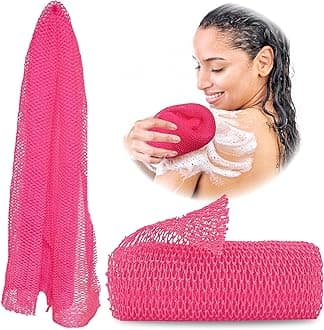 African Exfoliating Net Sponge, Authentic, Real, Body Scrubber, Long Bath Wash Cloth, Body Exfoliator, Sapo, Shower Accessories, Back Foot Scalp Scrub, Flat Dead Skin Remover Body Wash (Pink)