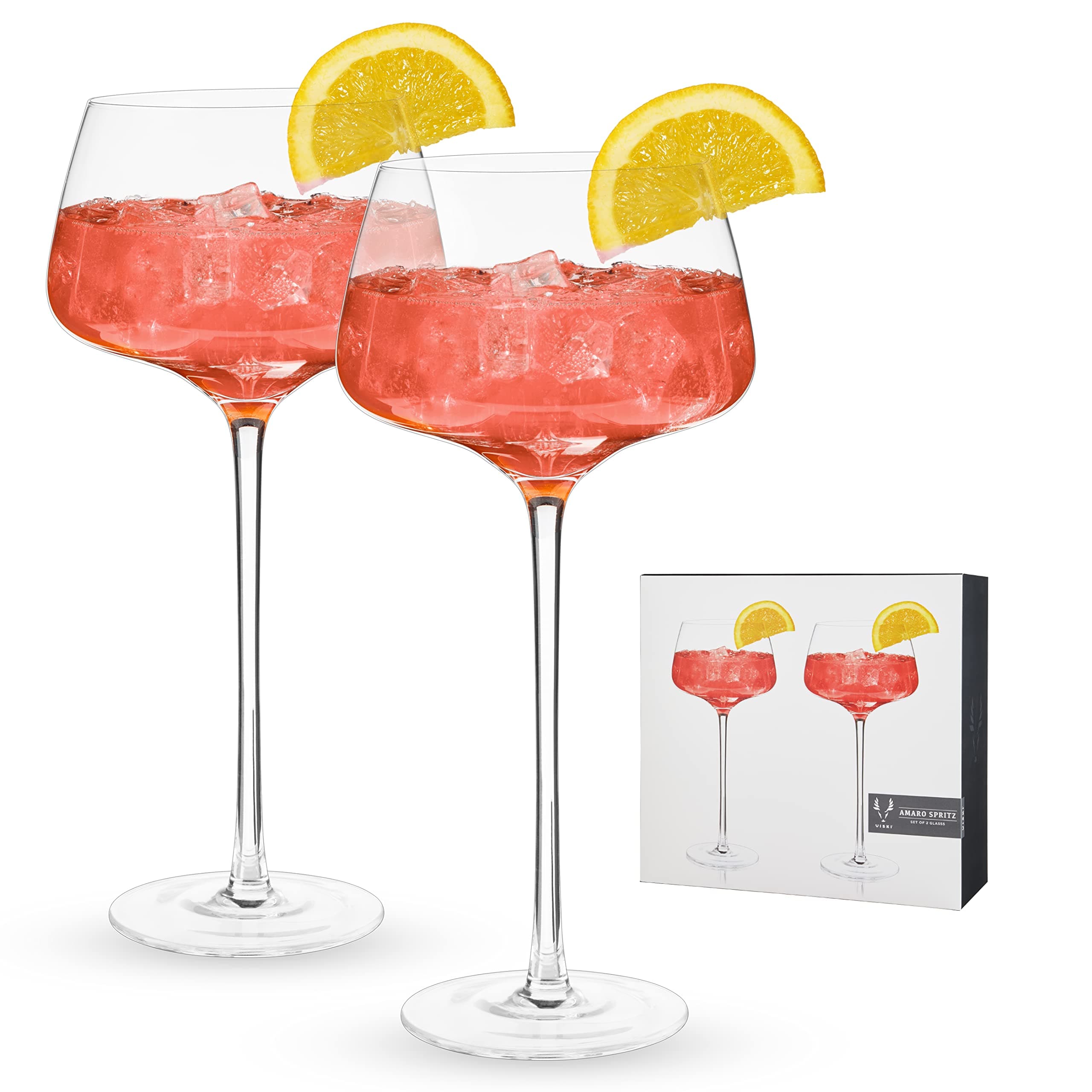 Raye Angled Stemmed Amaro & Aperol Spritz Glasses Set of 2 - Premium Crystal Clear Cocktail Glasses Drink Gift Set - 16oz