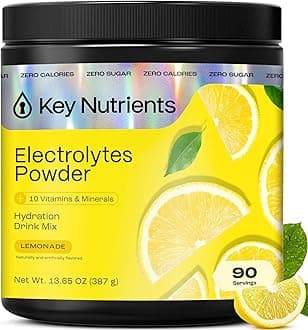 KEY NUTRIENTS Multivitamin Electrolytes Powder No Sugar - Refreshing Lemonade Electrolyte Powder - Sodium & Energy Supplement - Hydration Powder - No Calories - 90 Servings - Made in USA