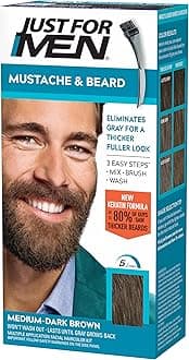 Mustache & Beard, Beard Coloring for Gray Hair with Brush, With Keratin Biotin Aloe and Coconut Oil for Healthy Facial Hair - Medium-Dark Brown, M-40, Pack of 1 (Packaging May Vary)