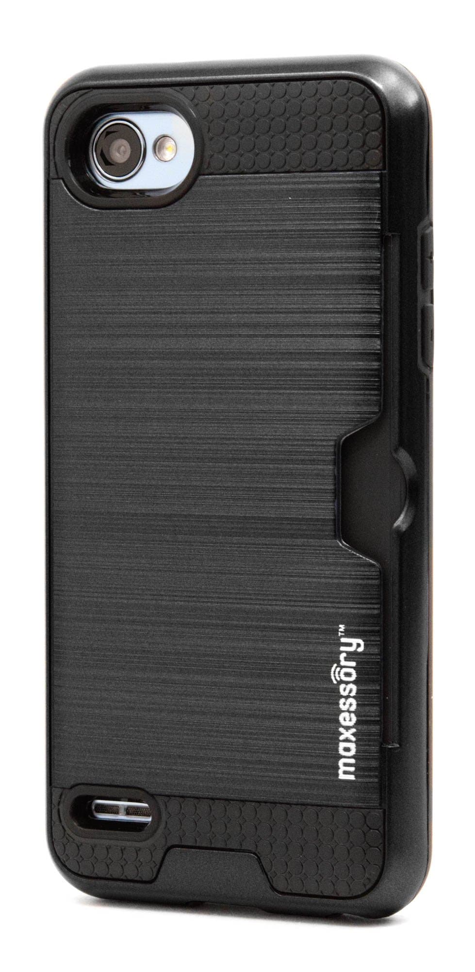 Maxessory LG Q6 Case, Enhanced Thin Rigid Tough Reinforced Protective Armor Cover W/Reinforced Bumper Easy-Access Card Holder (Black)