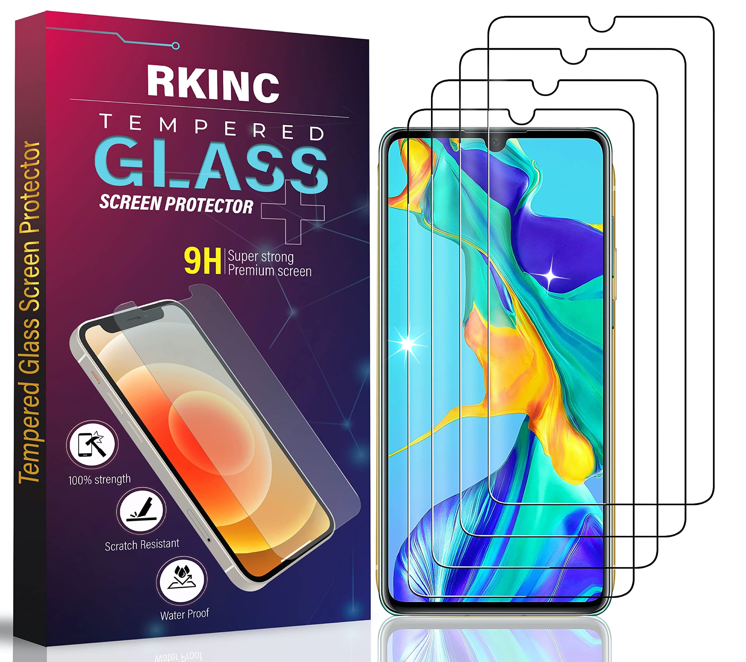 RKINC Screen Protector [4-Pack] for Samsung Galaxy A04s/A04/A03s/A03, Tempered Glass Film Screen Protector, 0.33mm [LifetimeWarranty][Anti-Scratch][Anti-Shatter][Bubble-Free]