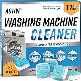 Washing Machine Cleaner Descaler 24 Tablets - ACTIVE Deep Clean Freshener for HE, Front and Top Load Washer, Septic Safe Eco Limescale and Odour Eliminator, Laundry Tub Seal Cleaning- 12 Month Supply