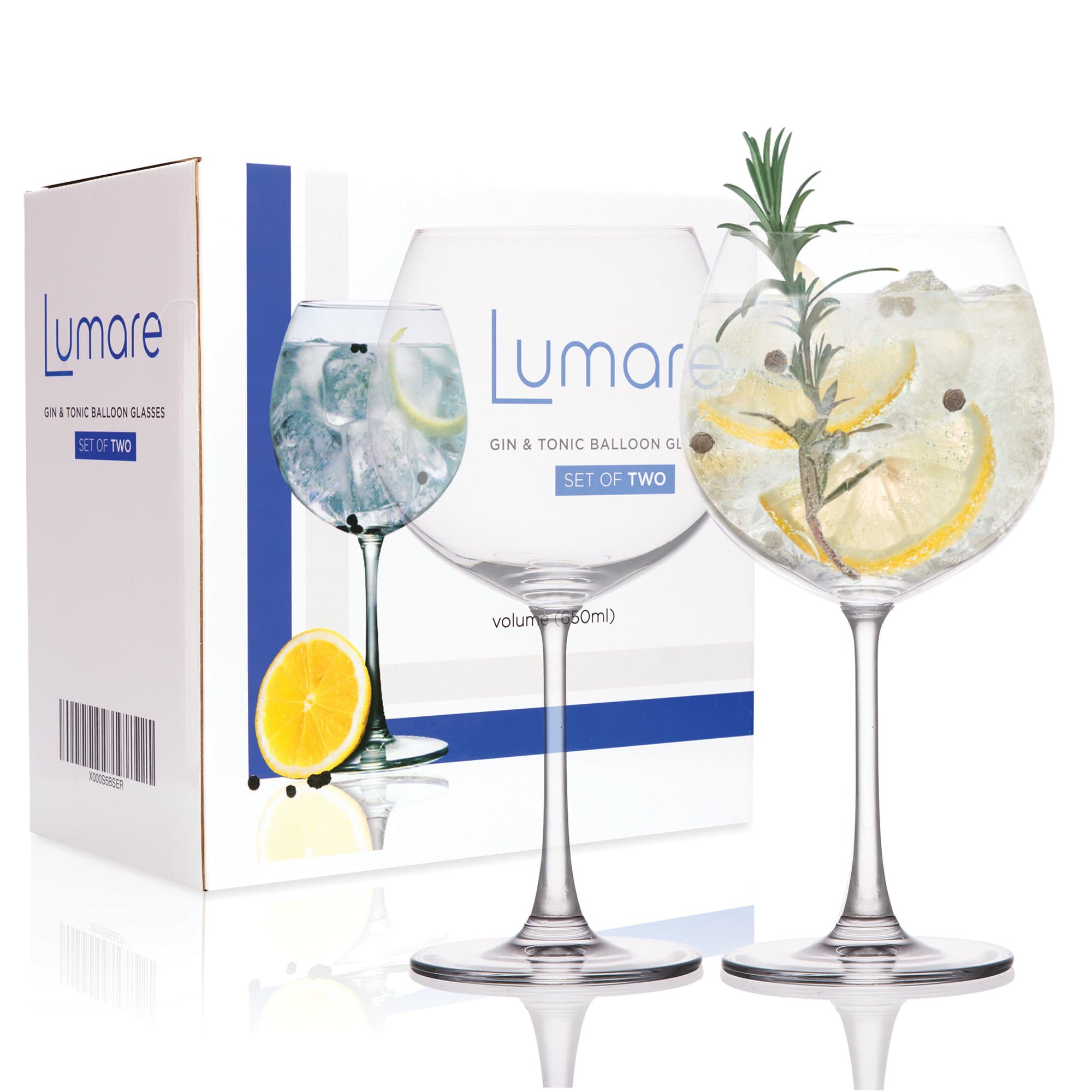 Gin Glasses - 650ml, Set of 2, Gift Boxed, Protective Packaging, Lead Free Crystal Glass, Large Gin Balloon Glasses