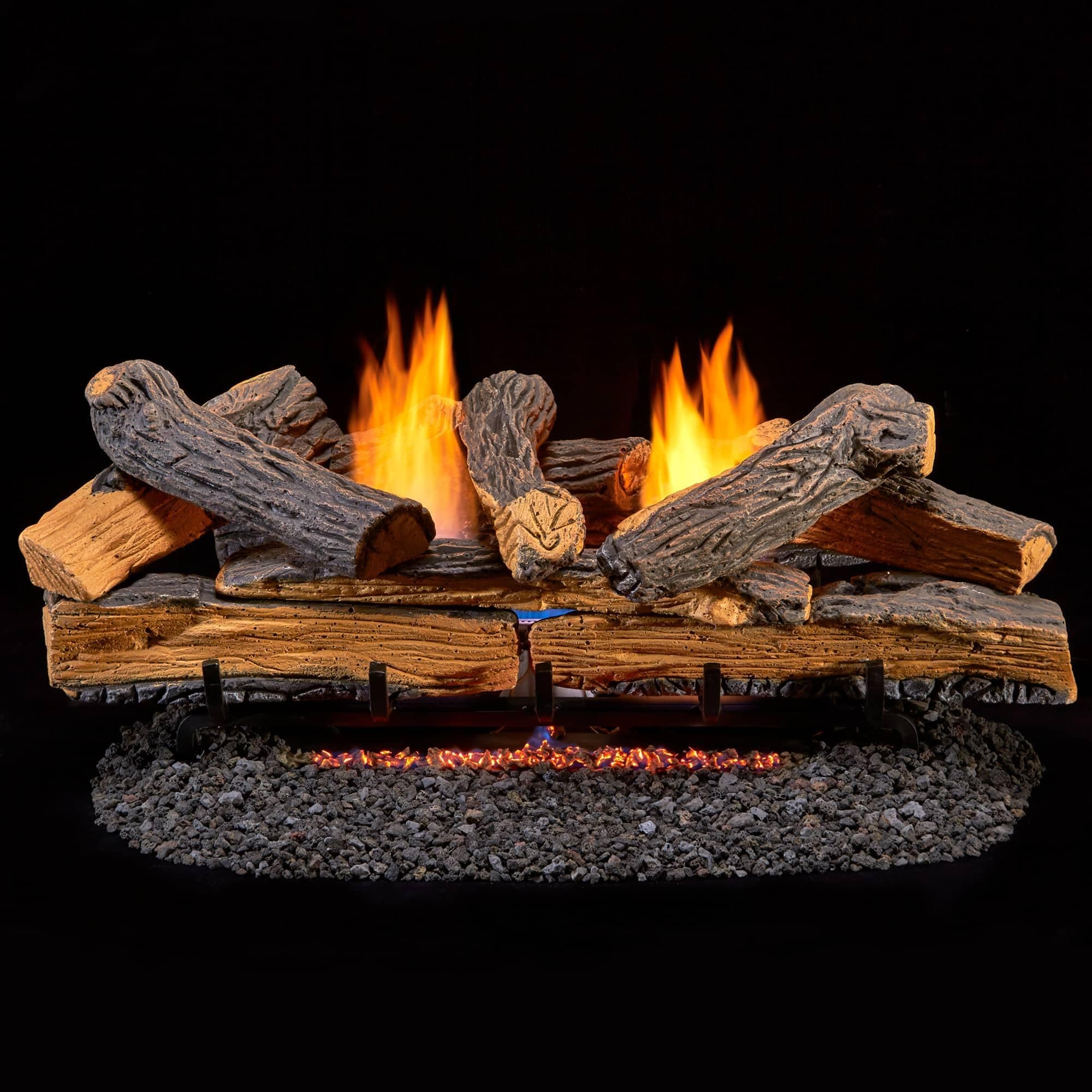 Duluth Forge Ventless Dual Fuel Gas Log Set - 30 in. Berkshire Split Oak - Remote Control