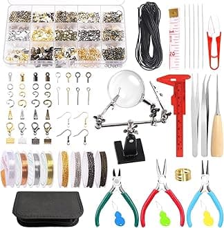 Keadic 1489Pcs Jewelry Making Tools with Findings Set Includes Jewelry Pliers, Cord End, Jump Rings, Lobster Clasps, Beading Wires, Earring Hooks, Screw Eye Pins for Earring Bracket Necklace Making