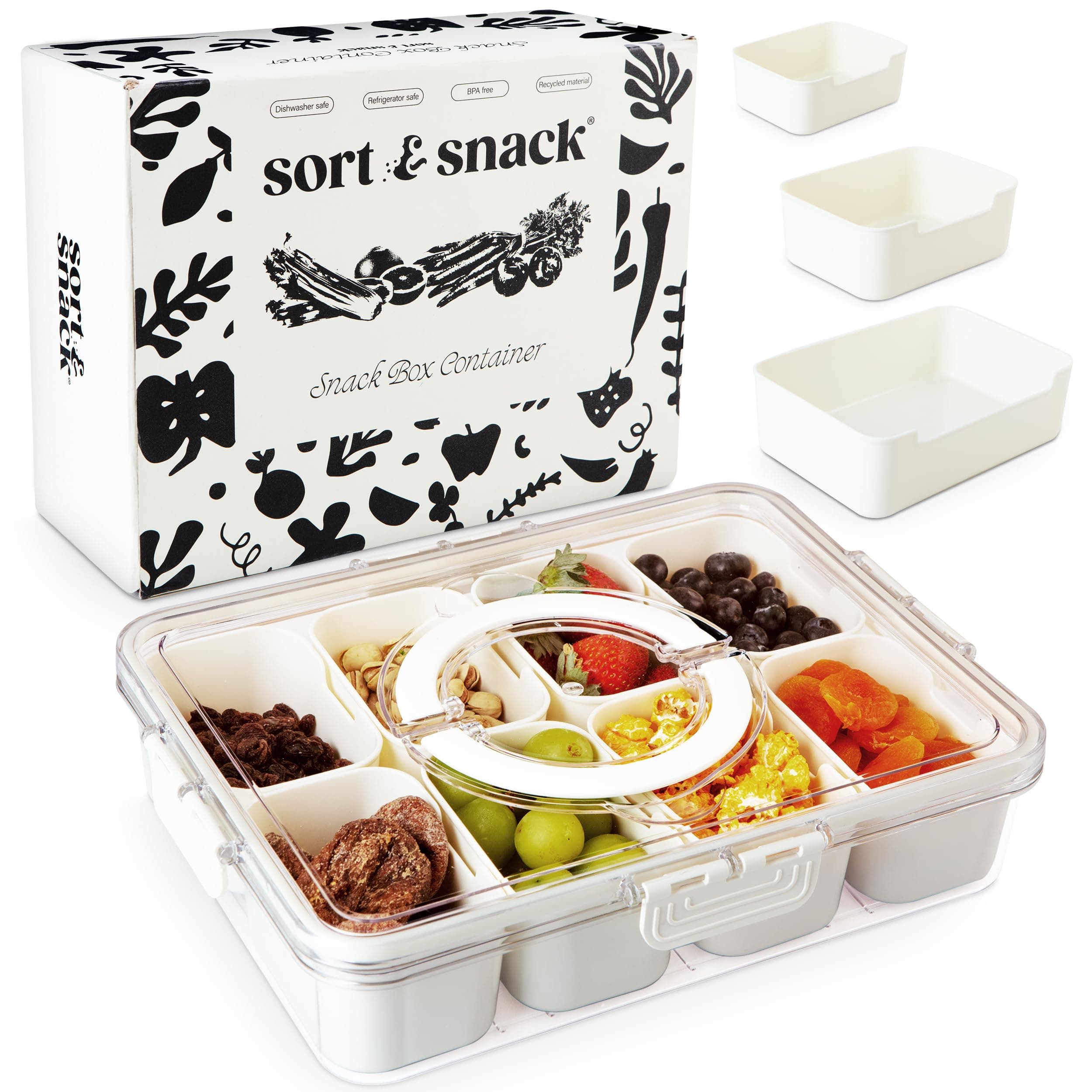 Sort & Snack 10 in 1 Large Snackle Box Container, Dishwasher safe snackle box, Customizable Snack Box, Veggie Tray with Lid, Divided Serving Tray with Lid, Travel Snack Container, Snack Organizer