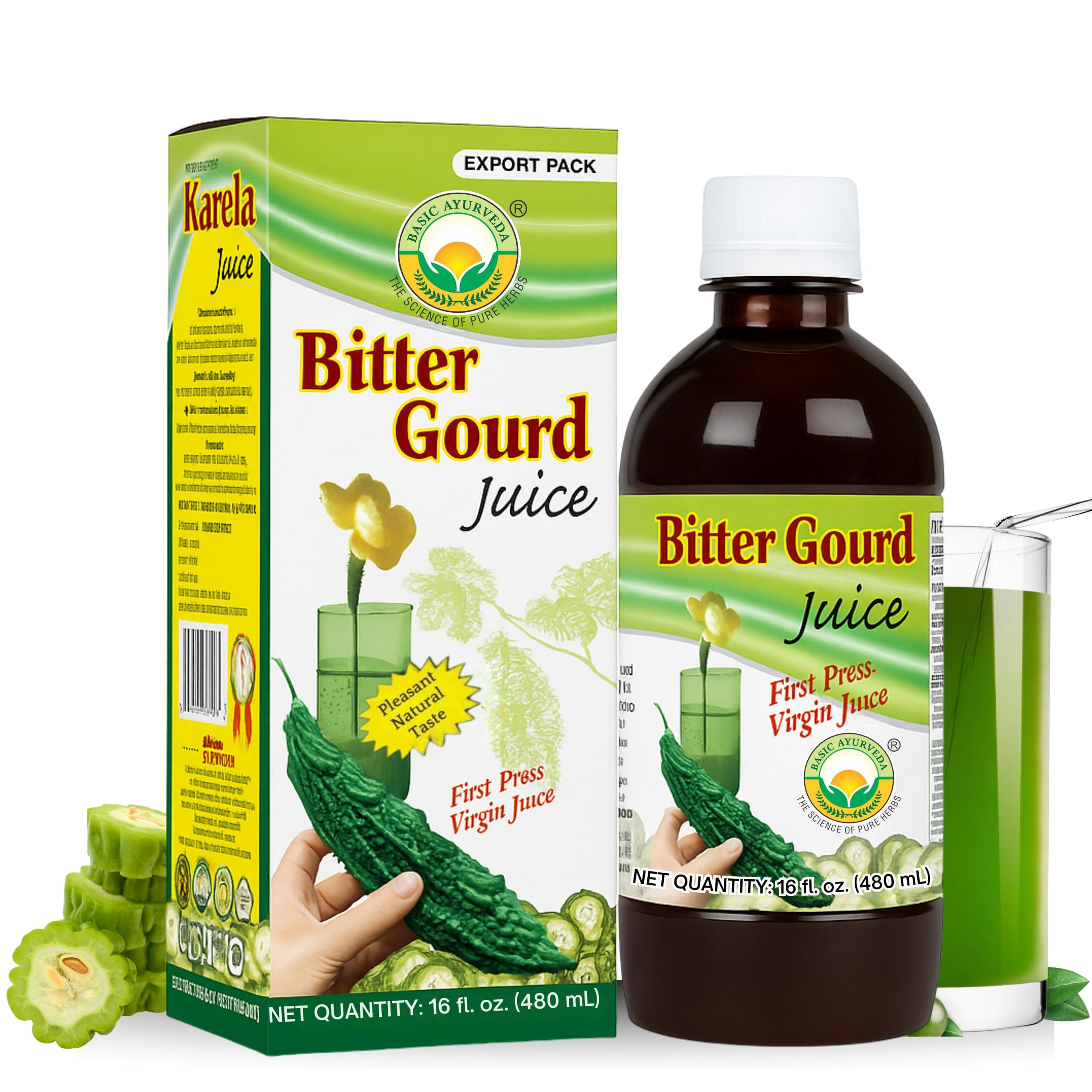 Bitter Gourd (Karela) Juice | 16.23 Fl Oz (480ml) | Natural Bitter Melon Juice for Detox Support | Plant Based Ayurvedic Herbal Drink | for Liver Health, Digestion & Immunity