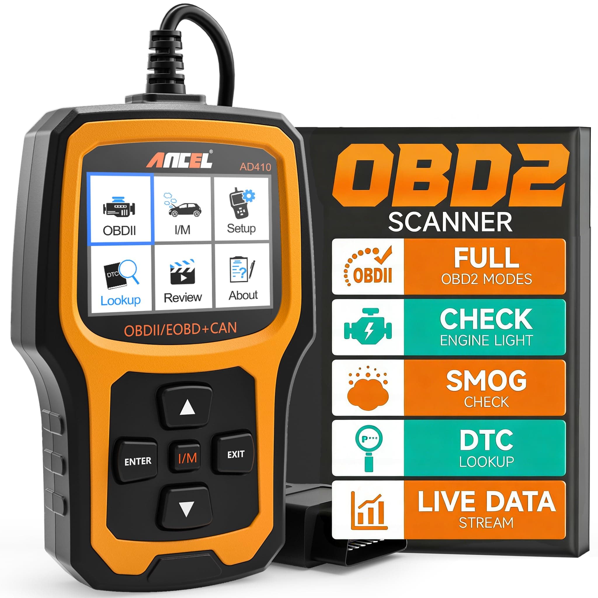 AD410 Enhanced OBD2 Scanner, Vehicle Code Reader for Check Engine Light, Automotive OBD II Scanner Fault Diagnosis, OBDII Scan Tool for All OBDII Cars 1996+, Black/Yellow