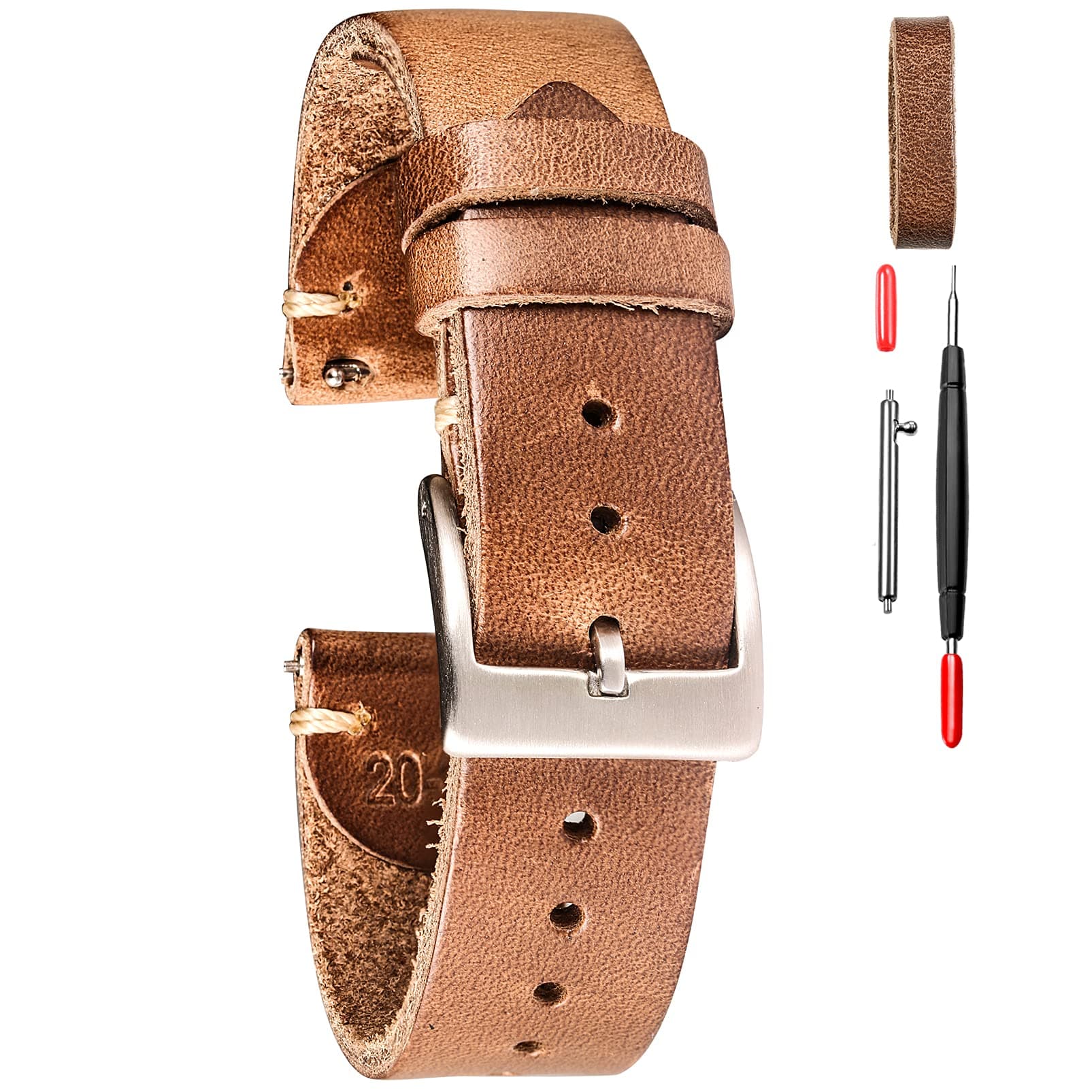 hemsut h Horween Men's Leather Watch Strap Quick Release 18mm 19mm 20mm 21mm 22mm