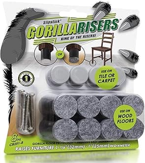 GorillaRisers CB251-8 Furniture Riser Floor Protectors/Felt & Plastic Glides Combo (Set of 8 Legs) Screw on Slider Feet Raise Chair Height 1-1/4” to 1-1/2 Inches, Black