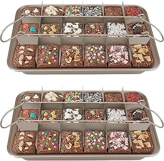 Ailelan Brownie Pan with Dividers, Brownie Pan, Non Stick Brownie Pan with Removable Cutter, Brownie Tray,18 Pre-slice Brownie Baking Tray, 2pk