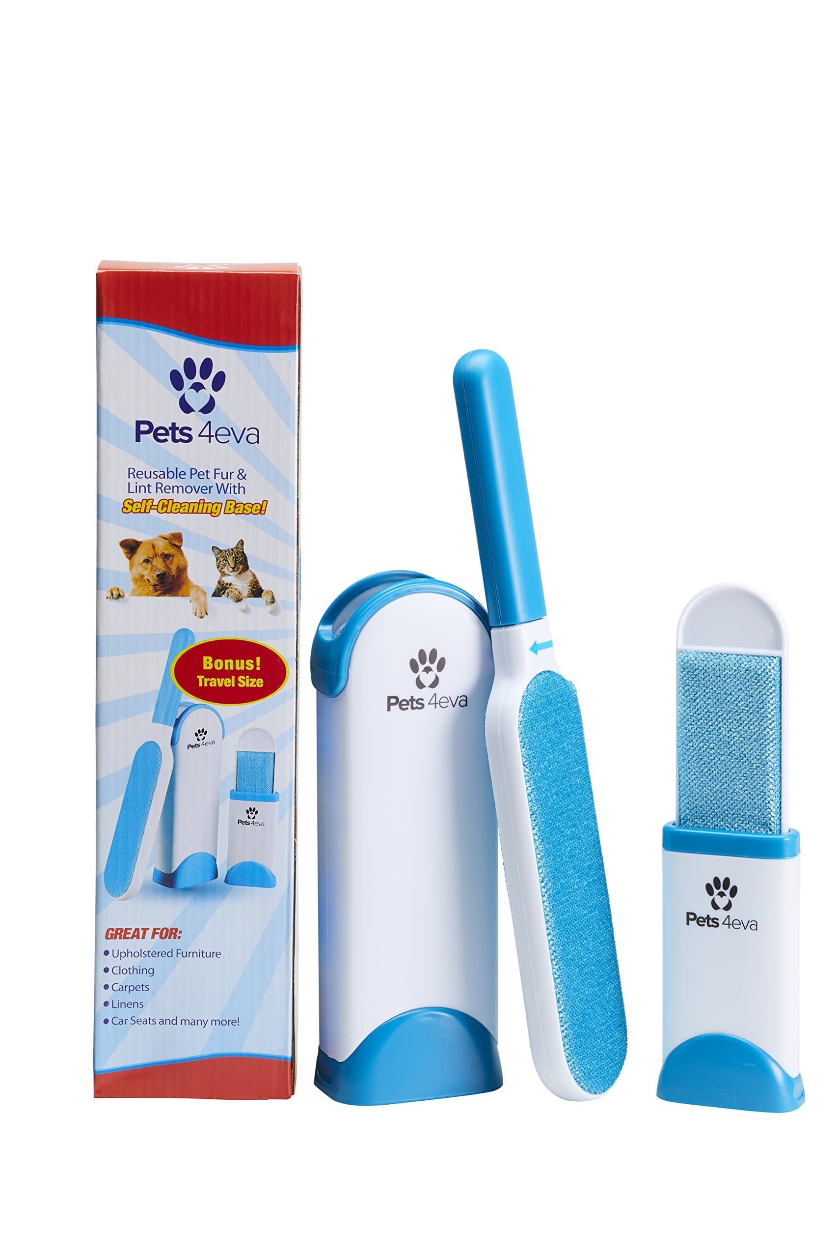 Fur & Lint Remover with Self-Cleaning Base - Double-Sided Brush Removes Pet Hair, Lint from Clothes & Furniture, Travel Size BONUS Included