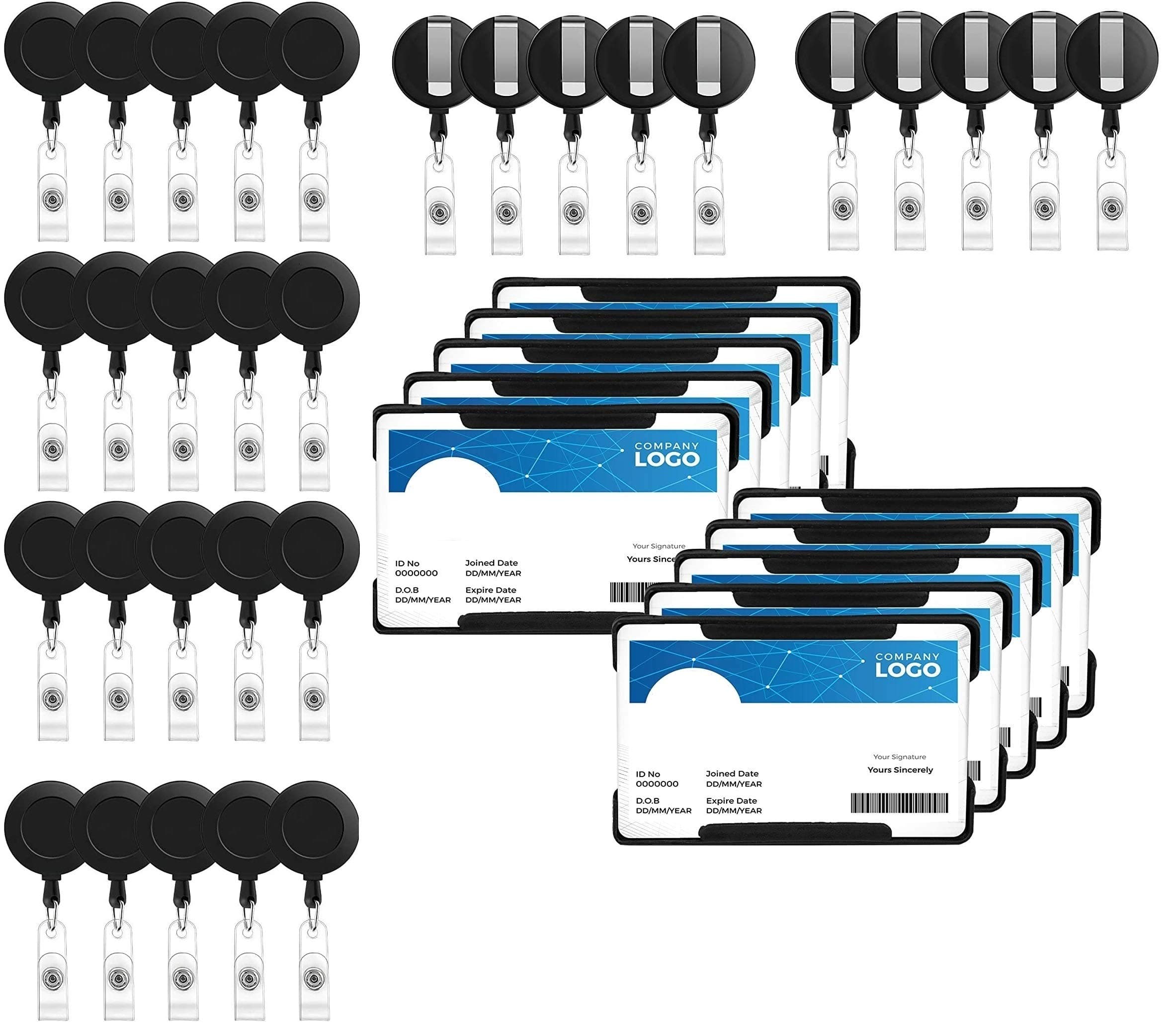 Fastside 30 Pack ID Card Holder with, Retractable ID Card Reels, Reel Clip On ID Card Holders (Black)(Set of 30)