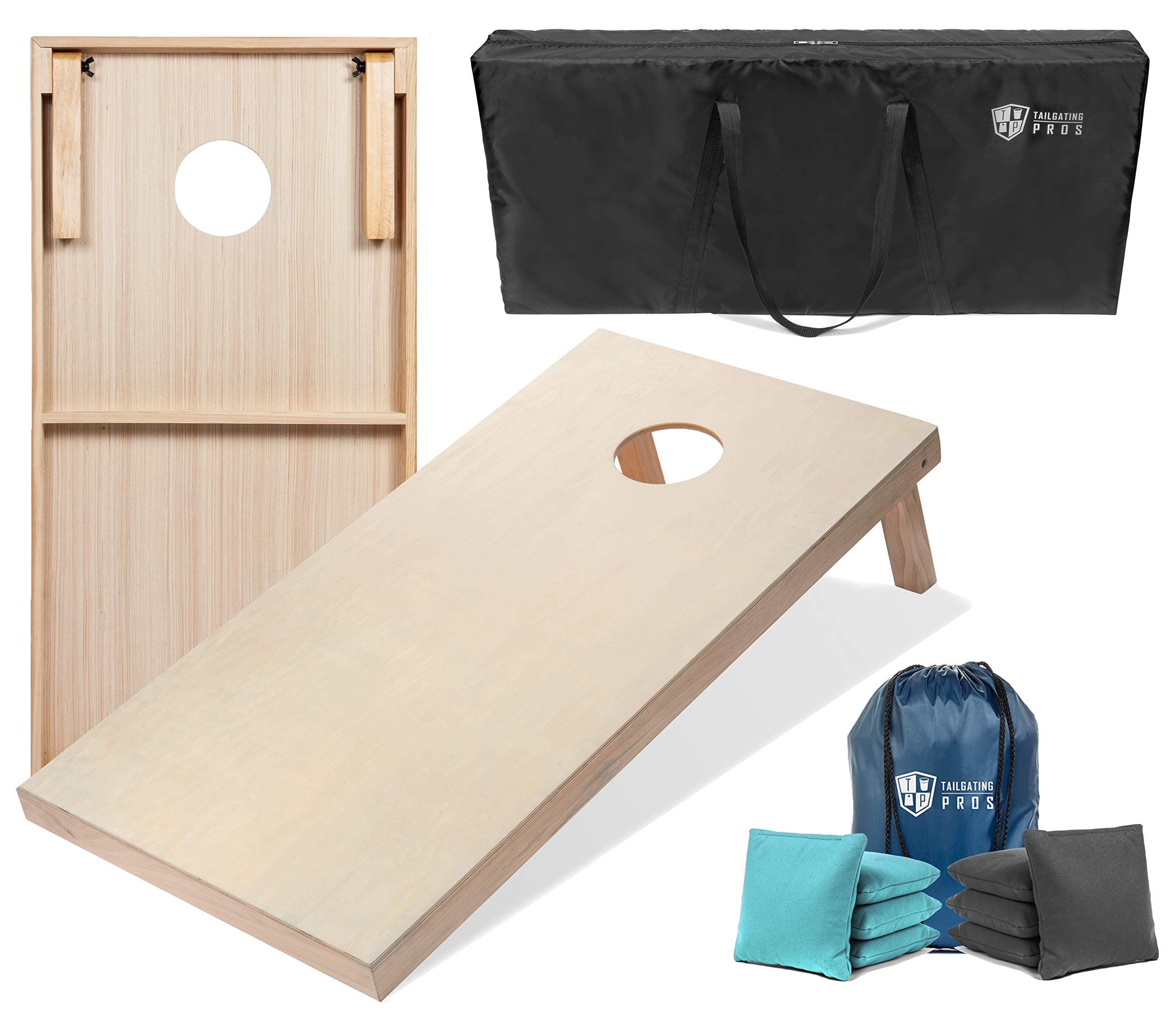 Tailgating Pros Cornhole Boards - 4'x2' & 3'x2' Cornhole Game w/Carrying Case & Set of 8 Corn Hole Bags - 150+ Color Combos! Optional LED Lights