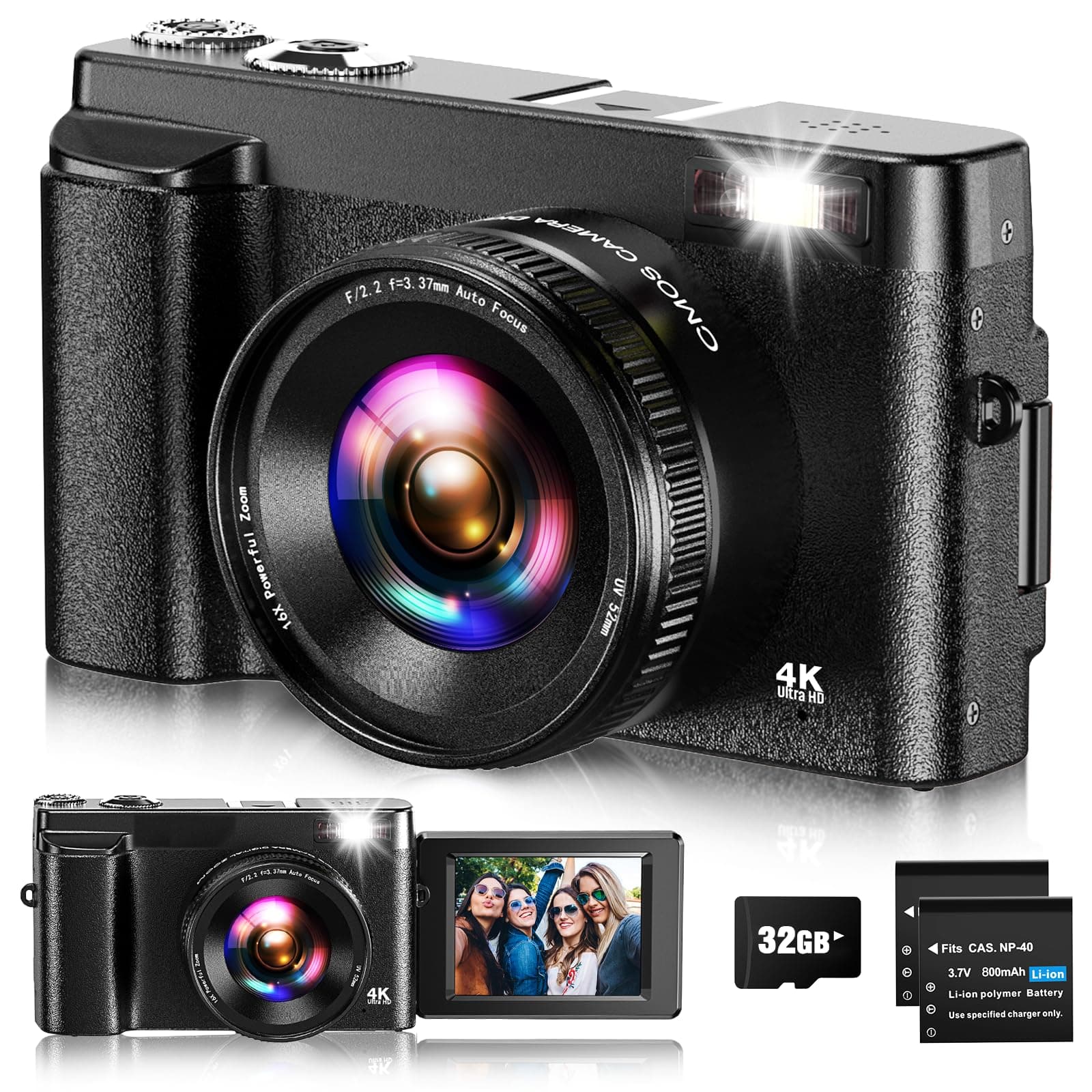 Digital Camera,4K 48MP UHD Autofocus Video Camera with 32G Card,Compact Digital Camera with 3.0 inch 180° Flip Screen,Vlogging Camera for Youtube with 16X Digital Zoom for Teenagers, Beginners,Adults
