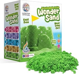 RATNA'S Wonder Sand 500g Smooth Sand for Kids with One Big Mould (Without Tray) (Green Color) - Non-Sticky, Easy-to-Shape Sand for Creative Play