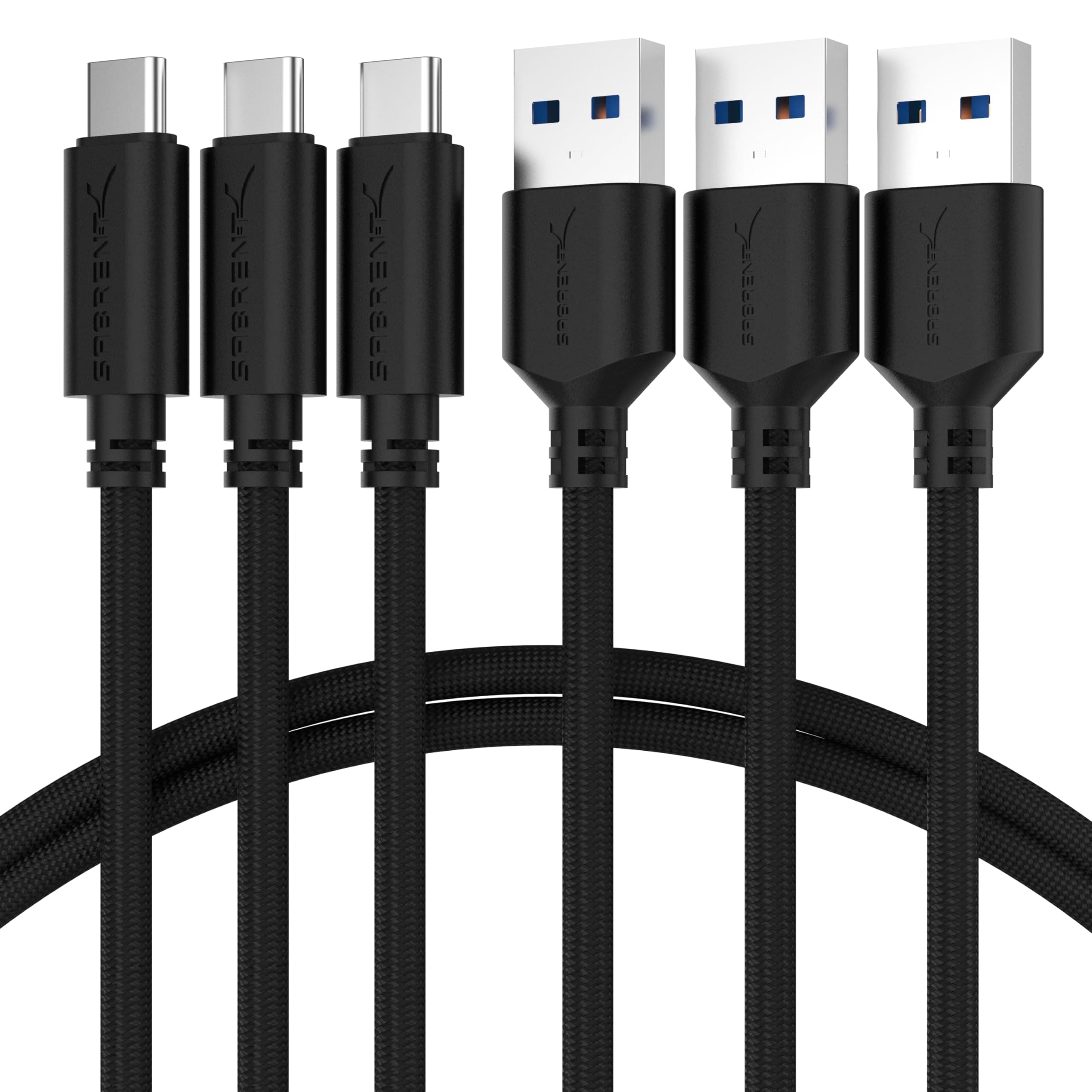 SABRENT USB C Charger Cable, 3Pack [1.80M/6FT] USB 3.0 Type-C to A Cord 5V-3A, Compatible with Galaxy, Note, Sony Xperia, Xiaomi, Switch, PS5 (CB-C3X6)