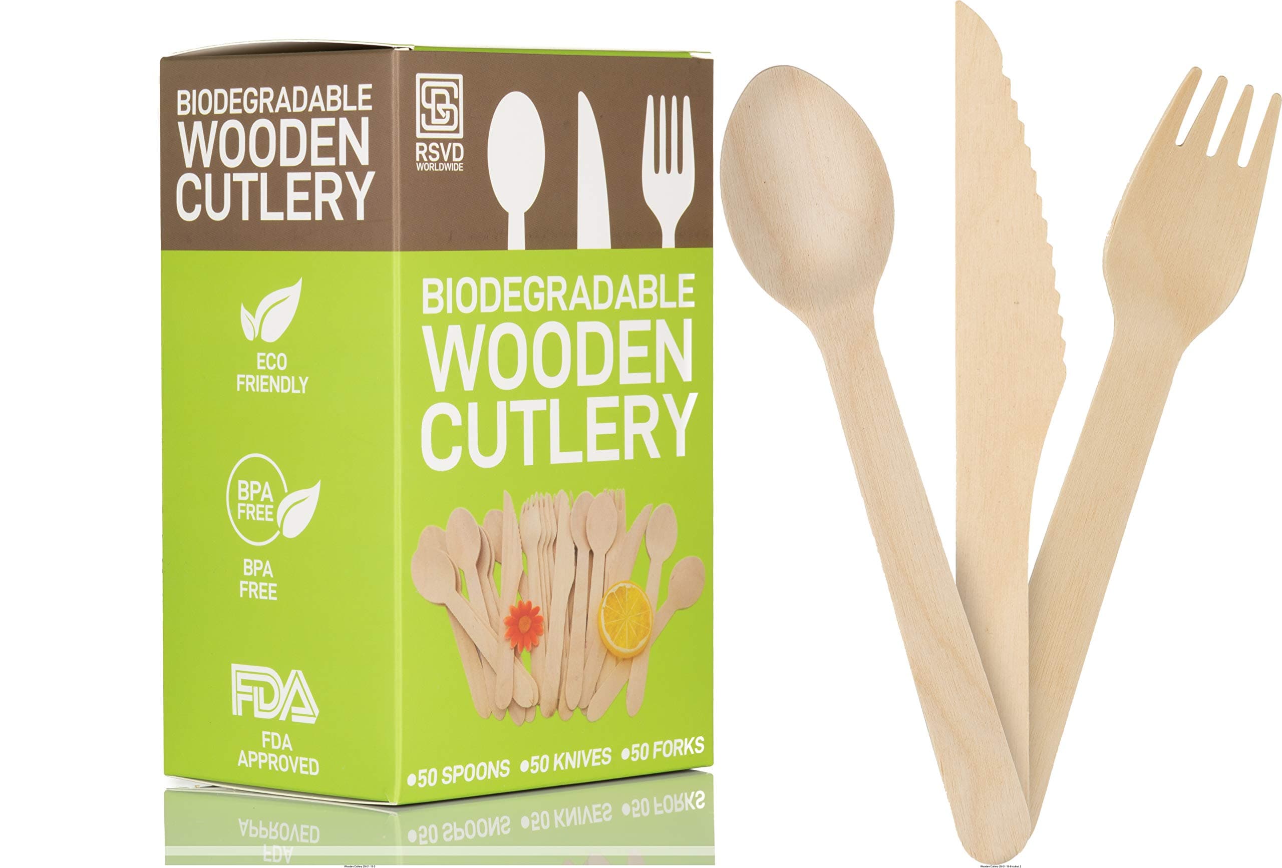 Biodegradable Disposable Wooden Cutlery set |100% Eco Friendly Compostable Silverware| Premium Recyclable Bamboo Dinnerware Utensils |6 Inch Environmentally Friendly Cutlery | 100% Natural|
