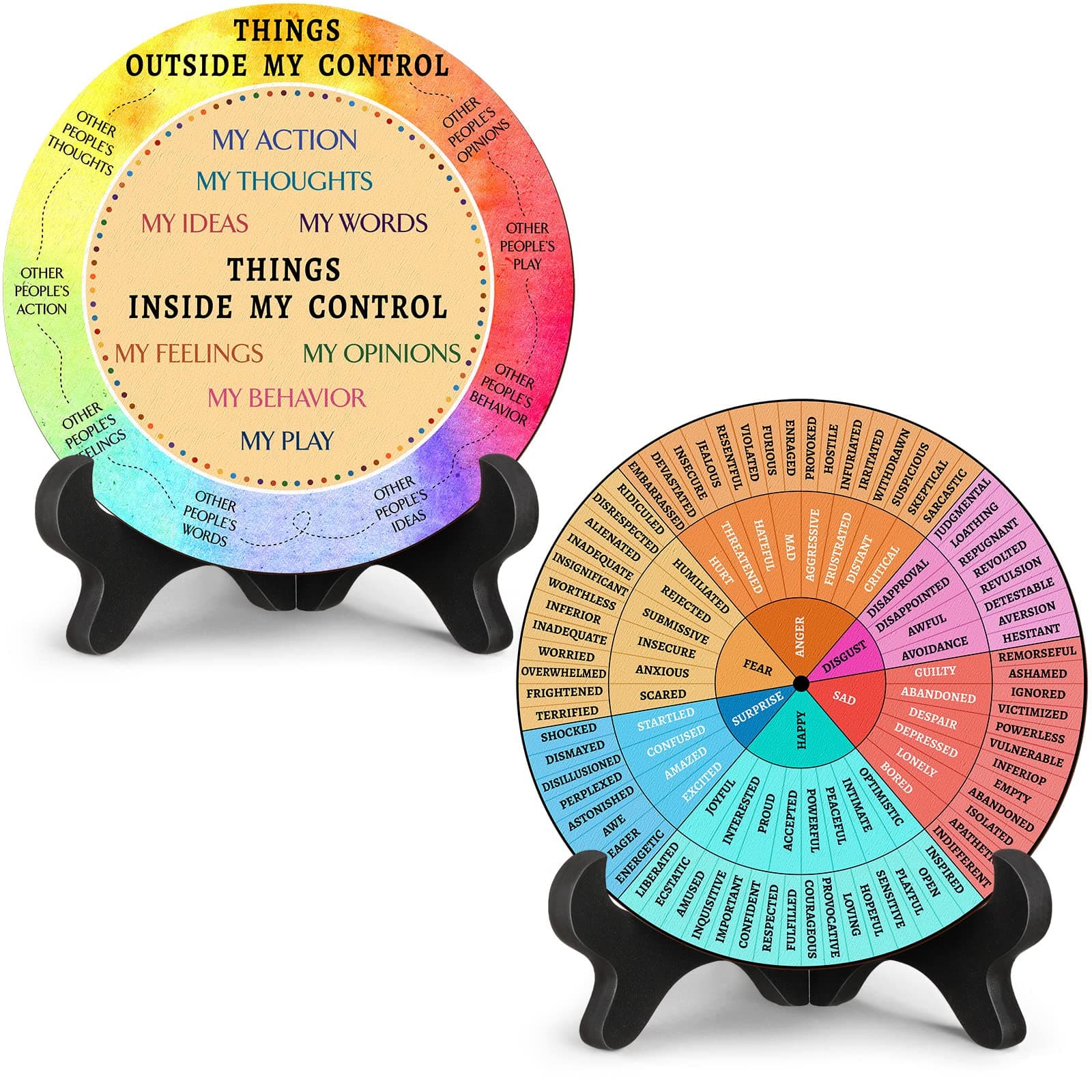 Eaasty 2 Pcs Things I Can Control Therapy Office Desk Decor Feelings Wheel Chart Calming Emotions Wheel Poster Mental Health Feelings Psychology Decor for Home Office Counselor Women Men(Classic)
