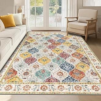 SHACOS Washable Rugs Living Room Small Shaggy Soft Rug Boho Moroccan Carpet Traditional Floral Rug Non Slip Vintage Area Rug for Bedroom Dining Room, 90x150 cm, ColourfulOEKO-TEX STANDARD 100