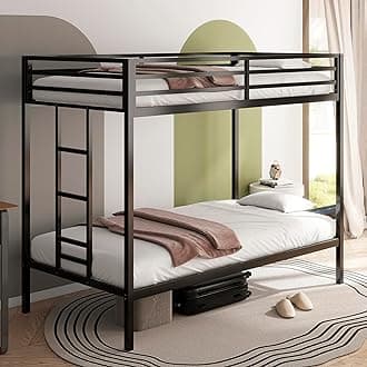 Bellemave Bunk Bed Twin Over Twin,Metal Bunk Bed with Guardrails, Twin bunk beds for Kids, Teens & Adults（Black）