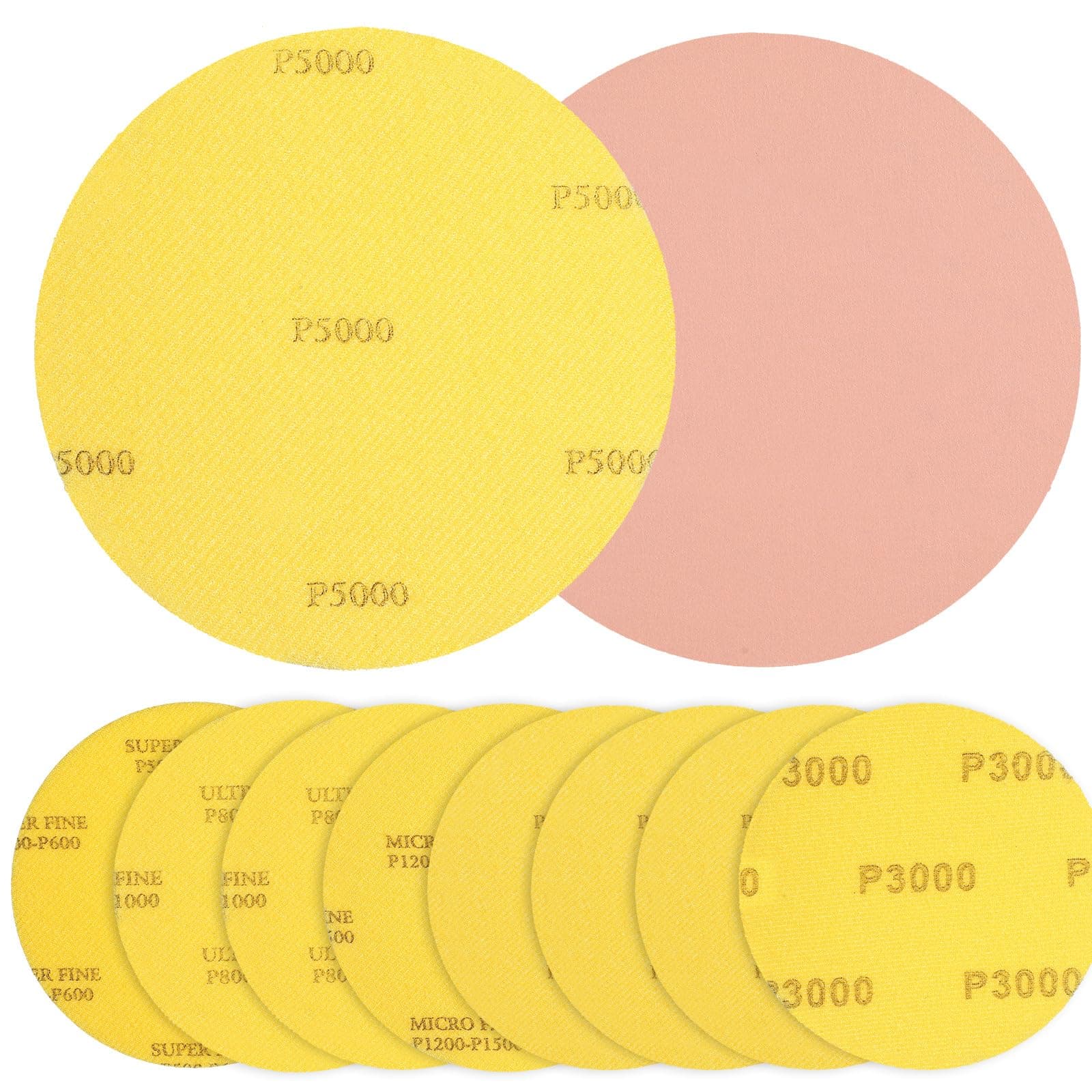 8 Pack Bowling Sanding Pads Bowling Grit Accessories Ball Sanding Sand Pads Polishing Cleaning Kit, 500, 800, 1000, 1200, 1500, 2000, 2500, 3000 for Different Texture(Pink, Yellow,Round)