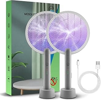 Electric Fly Swatter Racket, Mosiller 2 in 1 Smart Bug Zapper & Power Take Off Generators with USB Rechargeable Base, Powerful Mosquitoes Trap Lamp & Fly Killer for Home, Bedroom