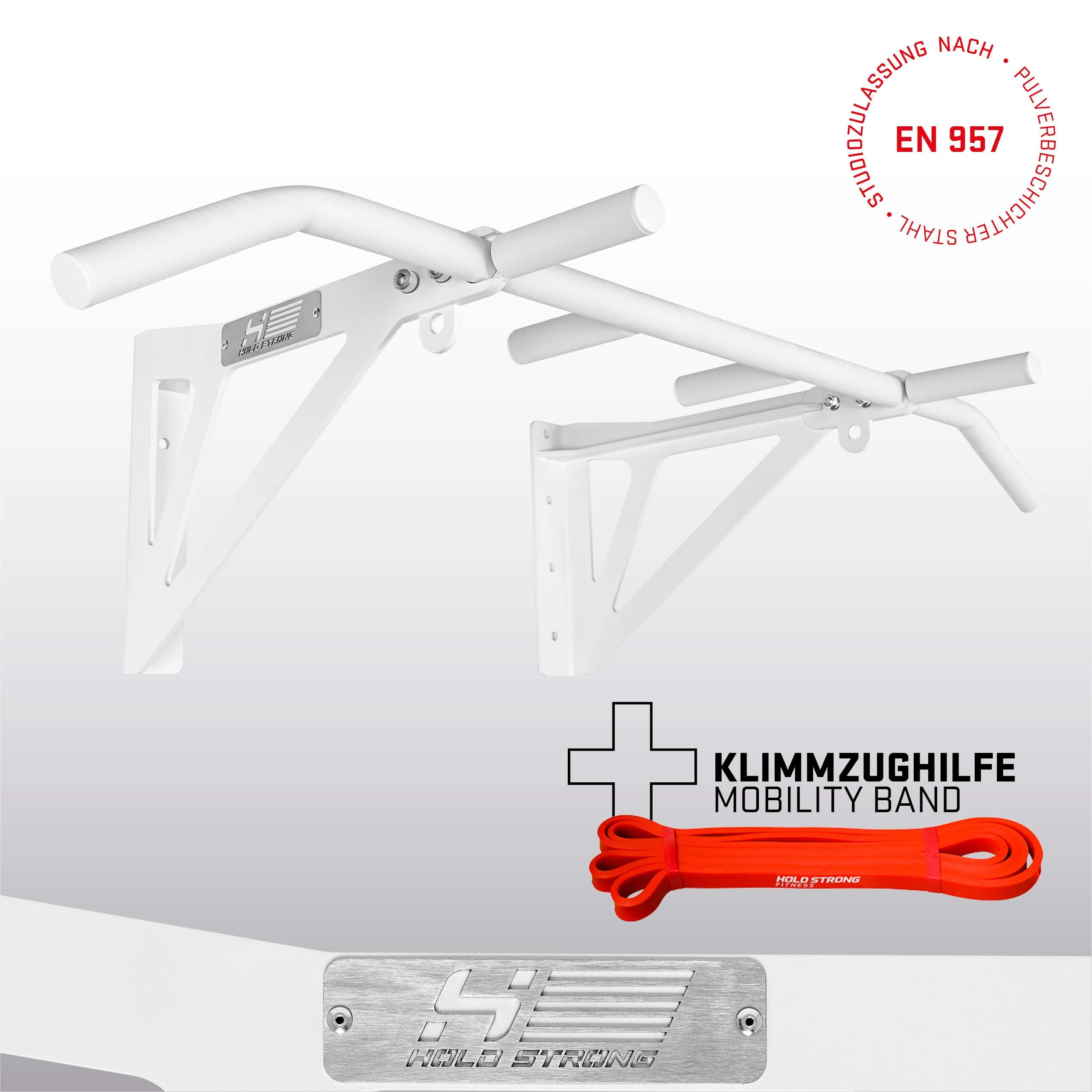 Pull-up bar by Hold Strong fitness – 6 handle widths for wall mounting / professional quality and studio-approved (EN 957 Certified) / HS-K-W6W – white