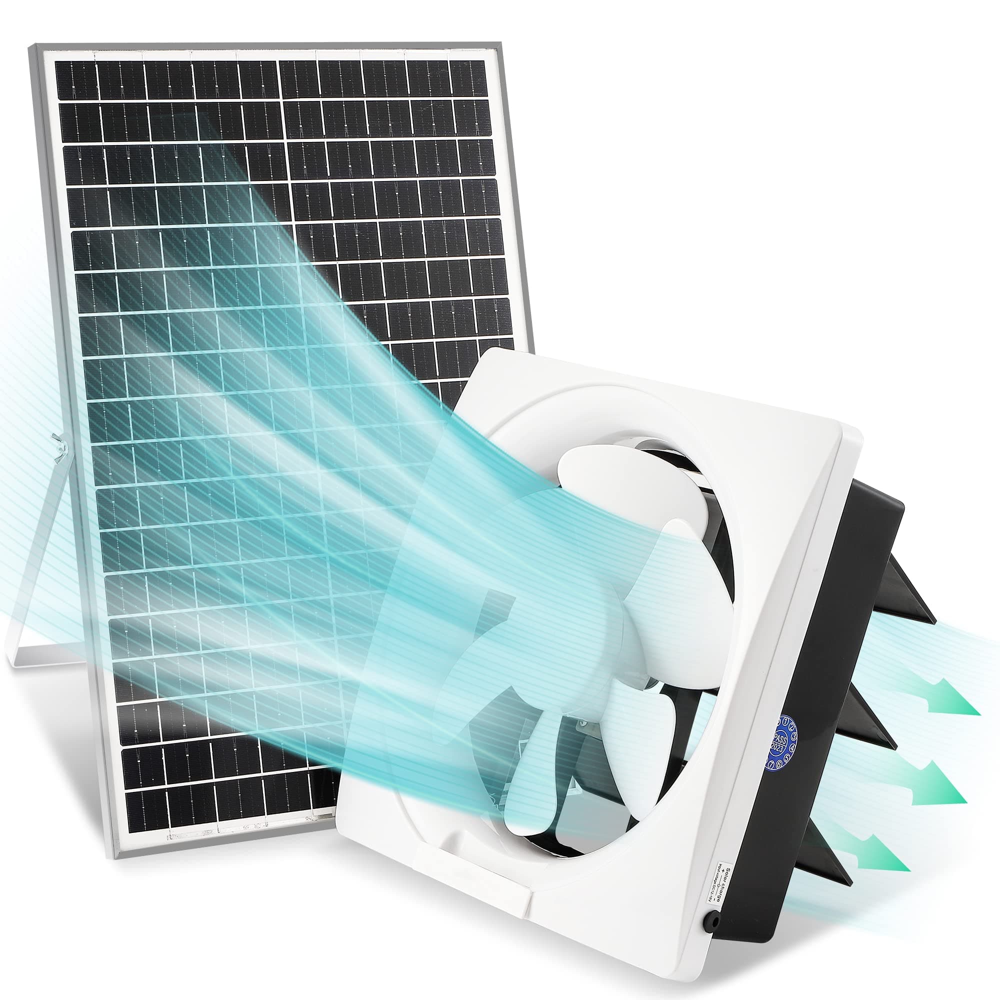 Solar Powered Exhaust Fan Kit, 30W Solar Panel + 10'' High-airflow Shutter Exhaust Fan, Ventilation Solution for Greenhouse, Sheds, Chicken Coops, Pet Houses, RVs, Garages, Attics