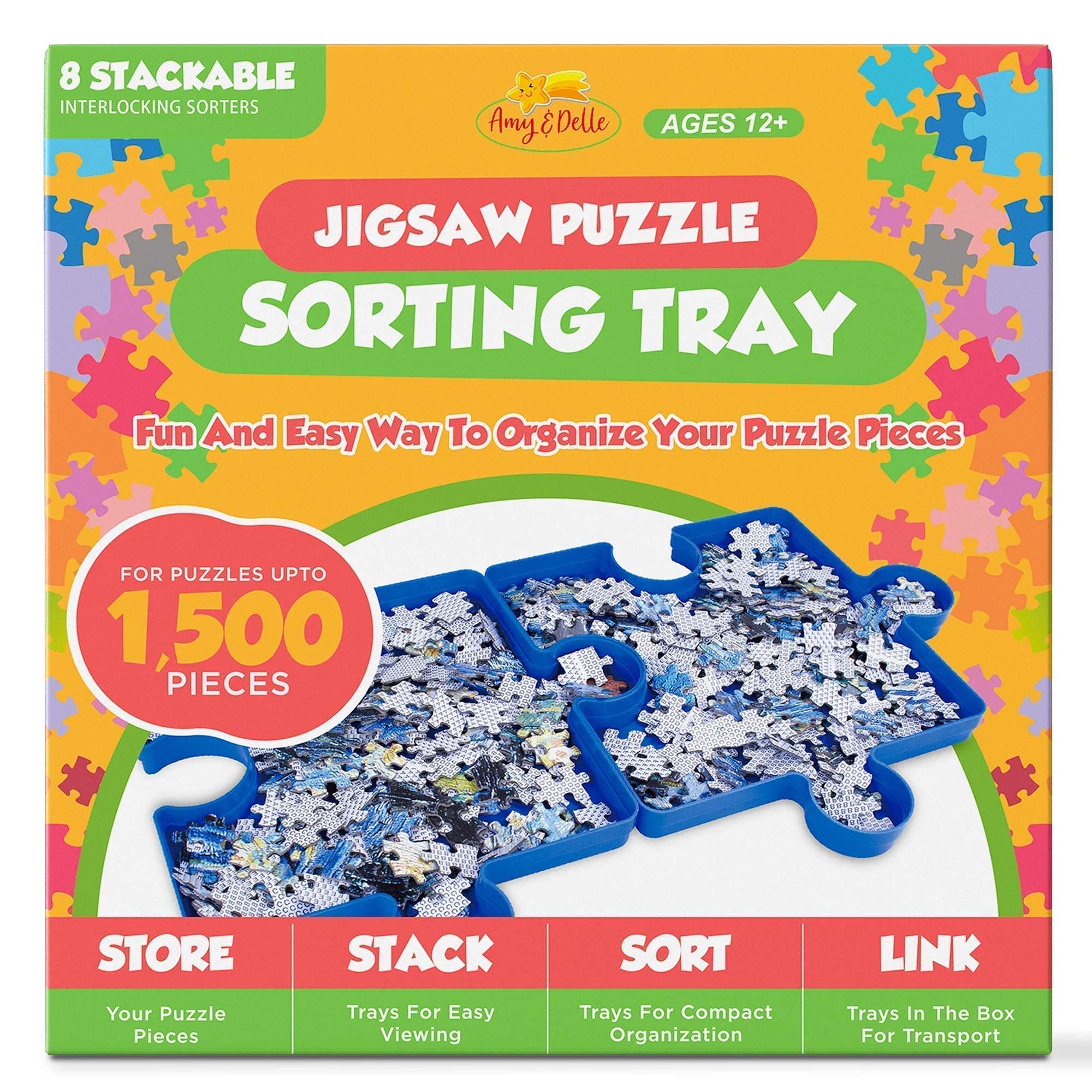 Holliday Gift Jigsaw Puzzle Tray Sort and Go Pack of 8-1500 Pieces - Storage and Sorting Holder, Stackable, Better Sort Patterns, Shapes, Colors - Gift for Puzzlers