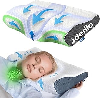 Derila Memory Foam Pillow. The Perfect Bed Pillow for Side, Back, Stomach Sleepers. With Contoured Pillow You Will Wake Up Refreshed (Pack of 1)