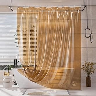Shower Curtain Liner, EVA Clear Orange-Brown Heavy Duty Shower Curtain and Liner 2-in-1, 72x72 Luxury Plastic Weighted Bathroom Shower Liner, 12 Rustproof Grommets & 3 Heavyweight Stones