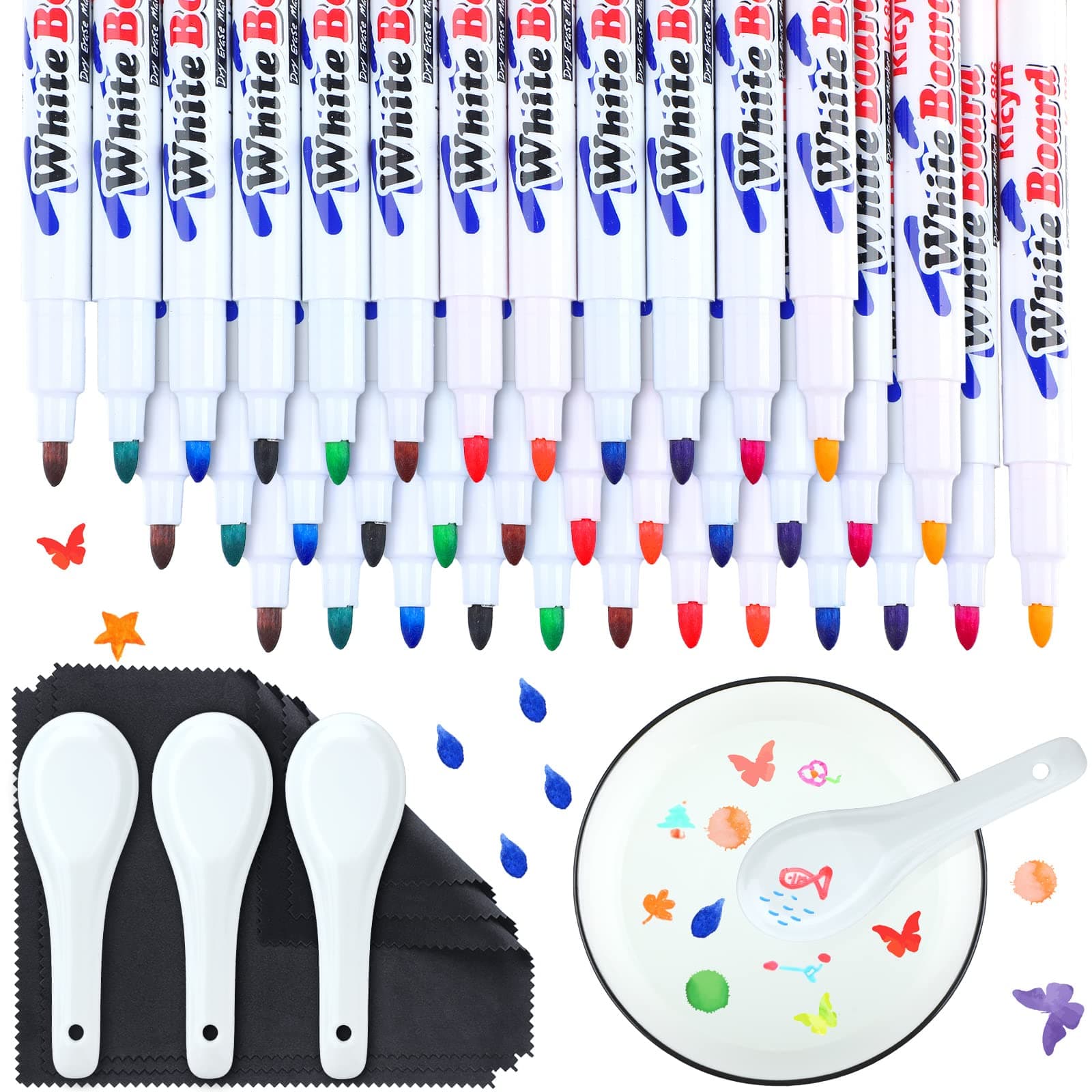 Teling 36 Pcs Magical Floating Drawings Bundle, 12 Colors Create Water Painting Ink Pens, Art Marker Kit with Spoons & Towel for DIY Tattoo, Magic Xmas Gifts for adult