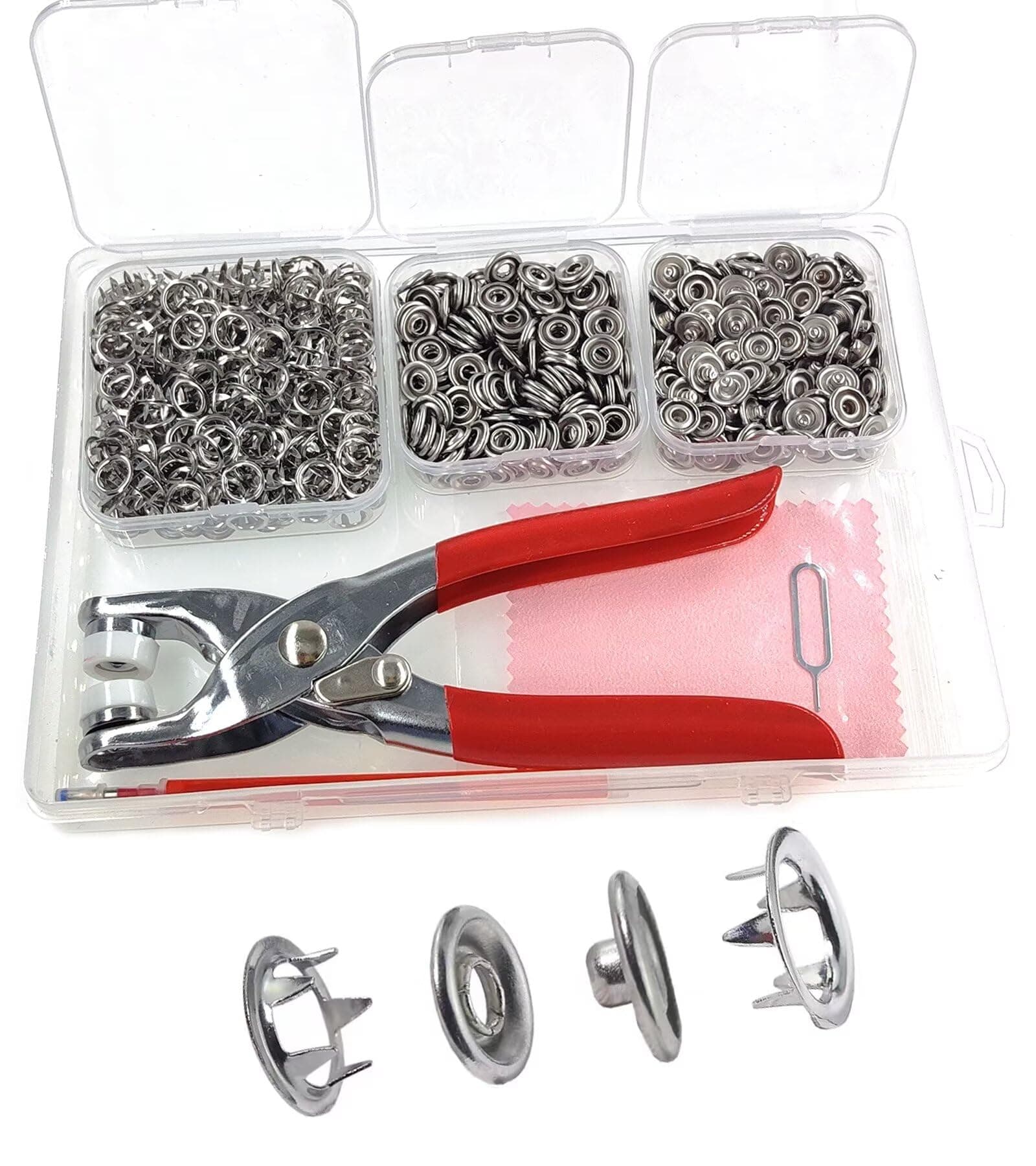 200 Sets Poppers Fasteners Kit, 9.5mm Press Stud Kit with Fastener Pliers, Metal Snap Fasteners Press Studs No Sewing,Snap Button Fastener Kit Rust Proof for Fabric Clothing,Bags,DIY Crafts
