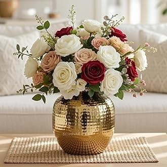 Behoma Metal Hammered Bud Shape Vase for Home Decor Decoratives for Indoor Outdoor Living Room Balcony | Best Gift for Birthday Anniversary Festival | Golden 1 Large Pcs