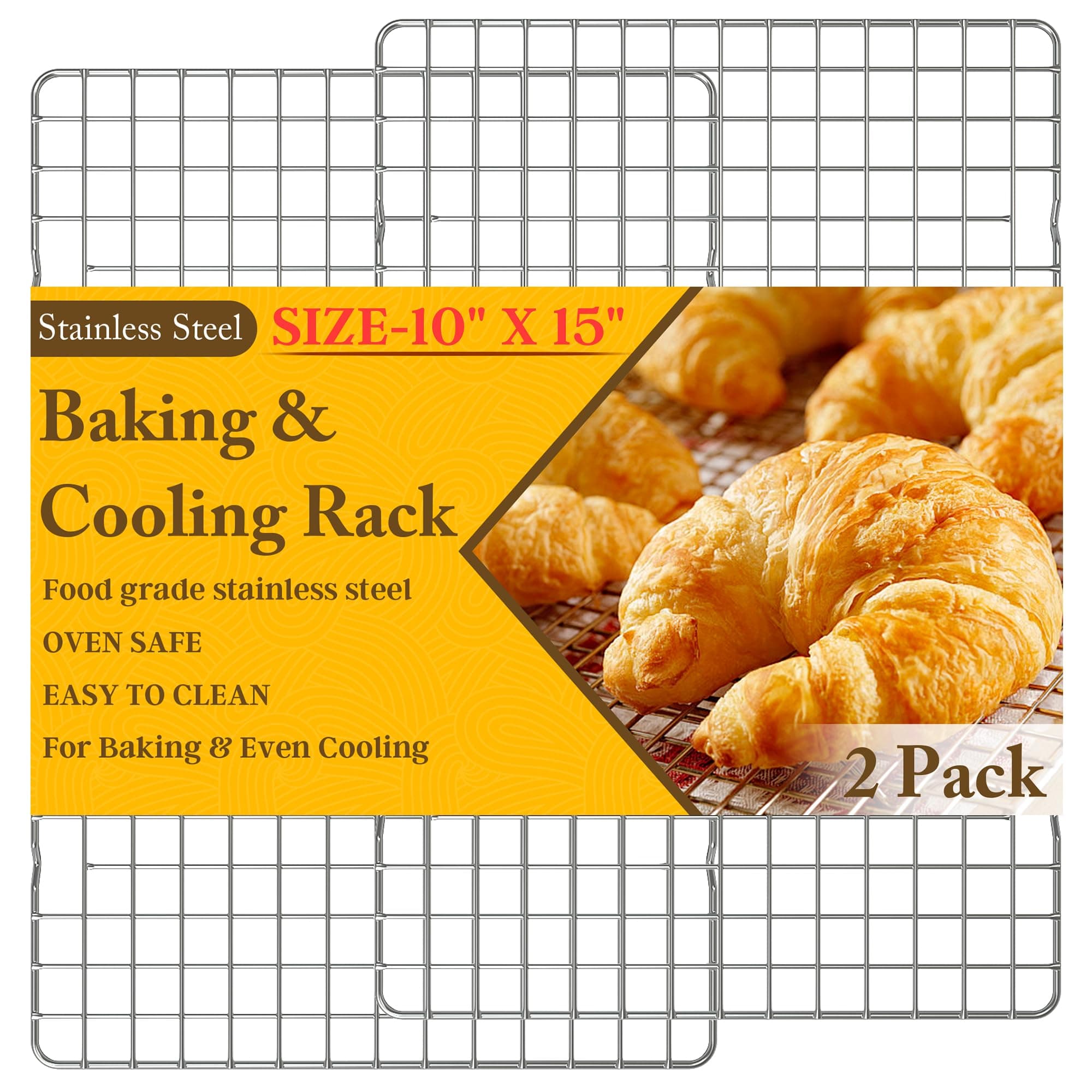 2-Pack Cooling Racks for Cooking and Baking - Heavy Duty Stainless Steel Wire Rack for Baking, Grilling, Roasting - Oven & Dishwasher Safe - Fits Half Sheet Pan - 10" x 15"
