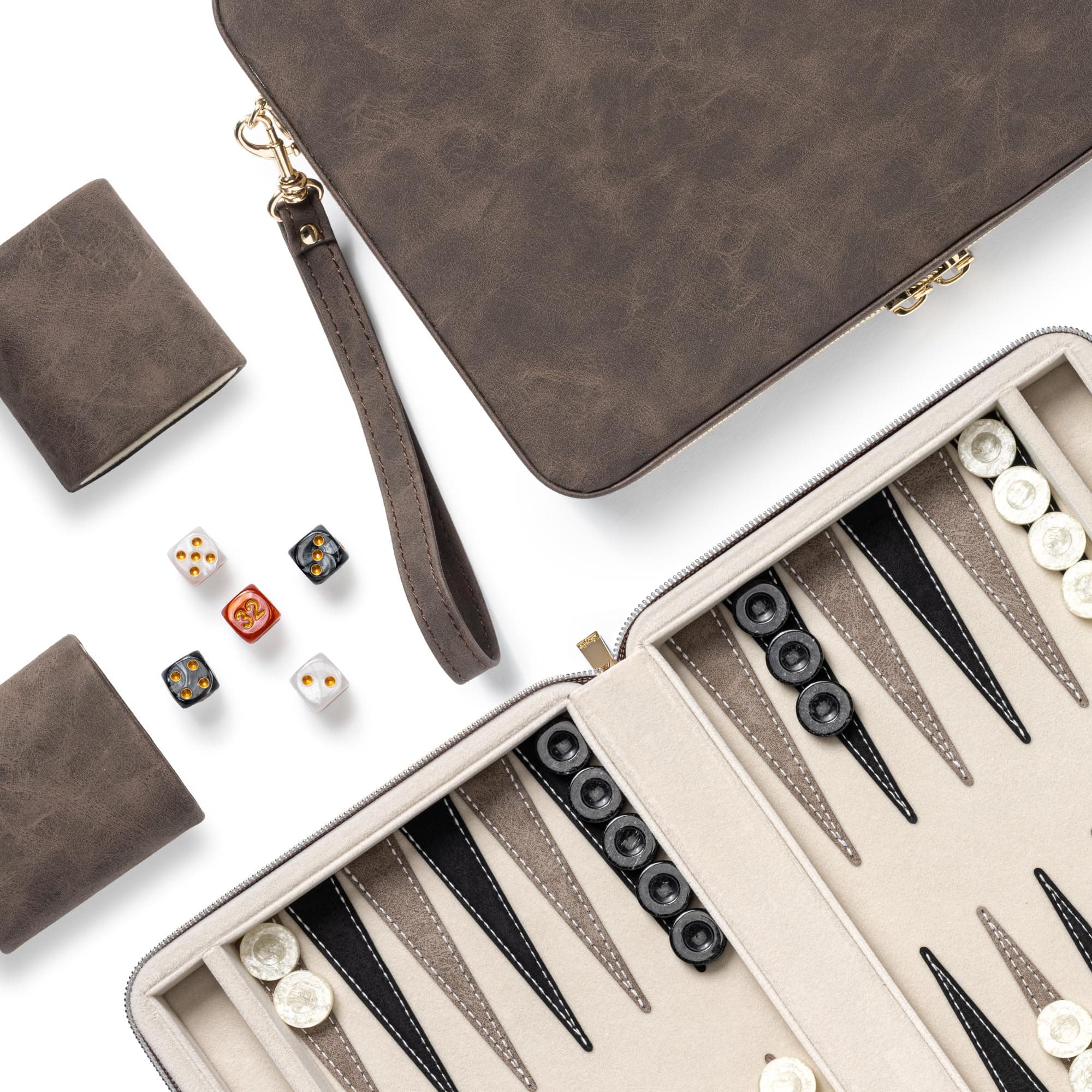 Backgammon Sets for Adults, Classic Board Game with Folding Faux Leather Backgammon Case, Portable Travel Backgammon Game Set (Brown)