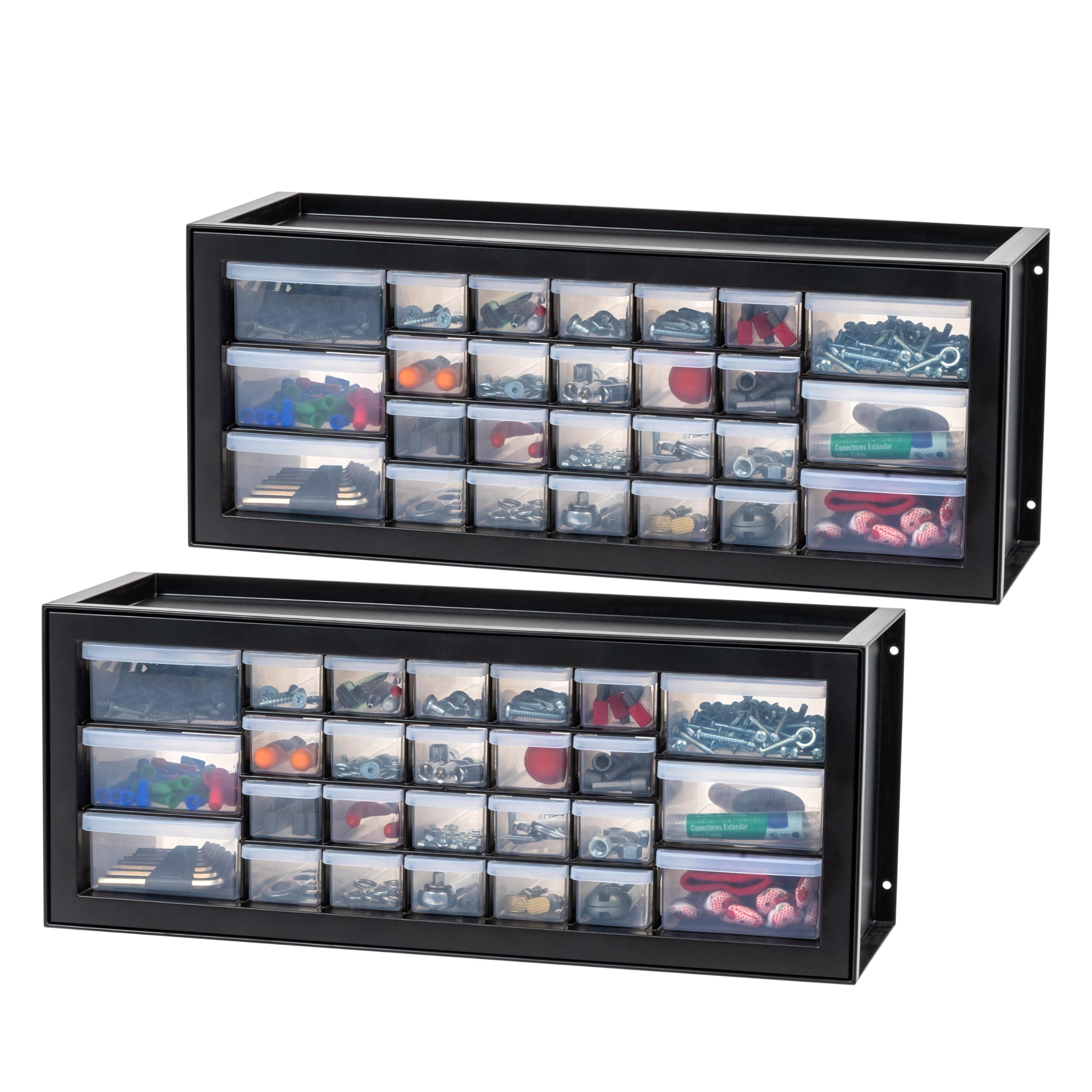 IRIS USA Plastic Storage Drawers, 26-Drawer - 2 Pack, Stackable Teacher Toolbox, Small Parts Organizer Cabinet for Sticker Crayon Bead Building Bricks, Tool Hardware Screw Garage Storage Bins, Black