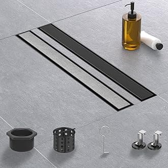 Linear Shower Drain, 48 Inch Matte Black 304 Stainless Steel Shower Drain with Tile Insert Panels, Long Rectangle Shower Floor Drain with Adjustable Feet, Hair Catcher, Fits Bathroom, Balcony