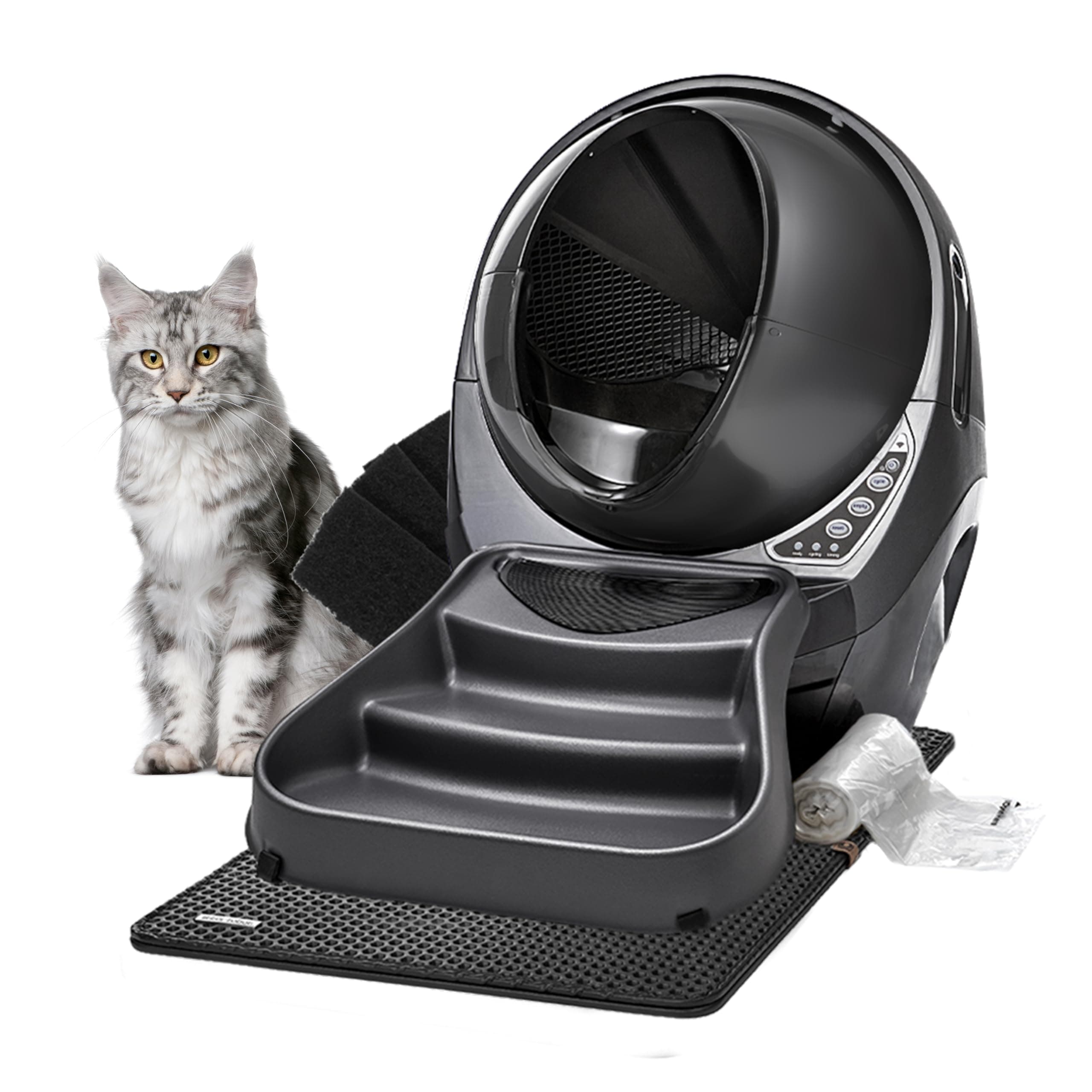 Litter-Robot 3 Core Bundle by Whisker, Grey - Automatic, Self-Cleaning Litter Tray, Includes Litter-Robot, Mat, Fence, Ramp, 25 Waste Drawer Liners, 3 Carbon Filters & 2 Years of WhiskerCare