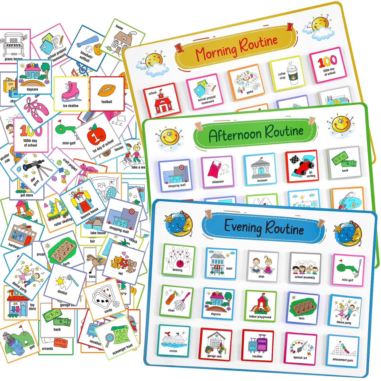 123 Pcs Visual Schedule for Kids with Autism Visual Routine Chart for Toddlers Learning Schedule Board Communication Daily Chore Chart with Routine Cards and Loop Dots for Classroom School Home Wall